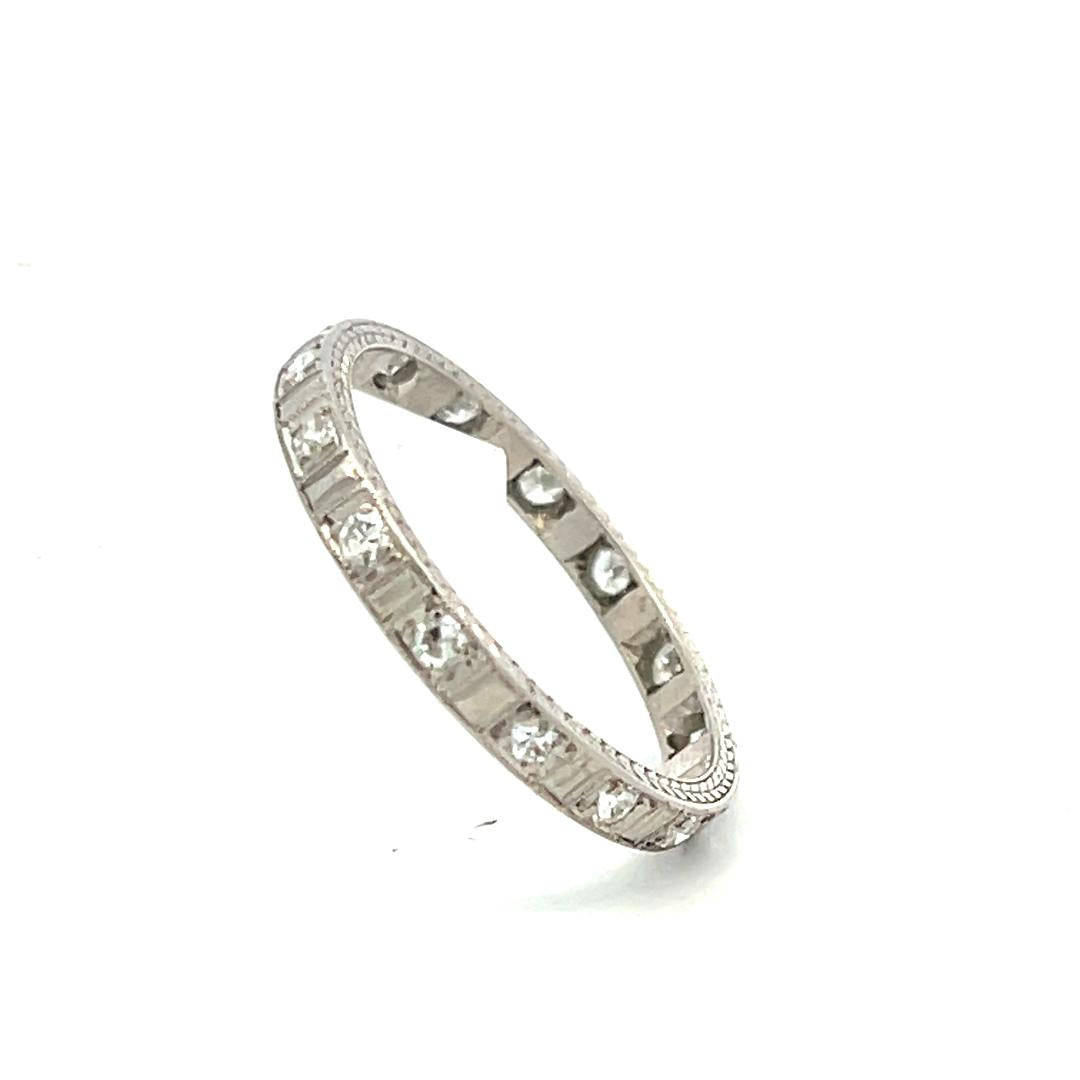 Vintage Platinum Eternity Band Ring 0.37 Carat Old Euro Diamonds Size 9.25
