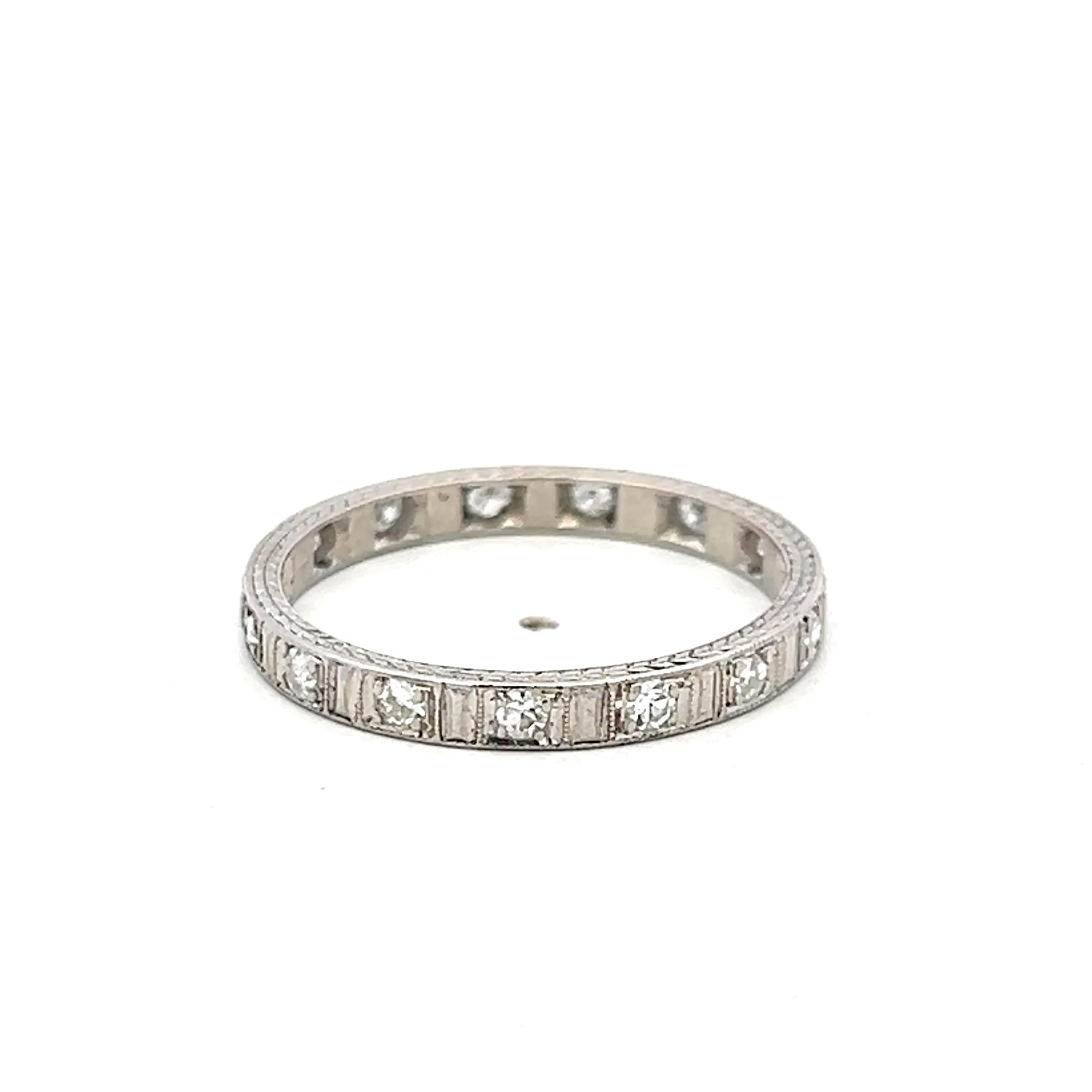 Vintage Platinum Eternity Band Ring 0.37 Carat Old Euro Diamonds Size 9.25