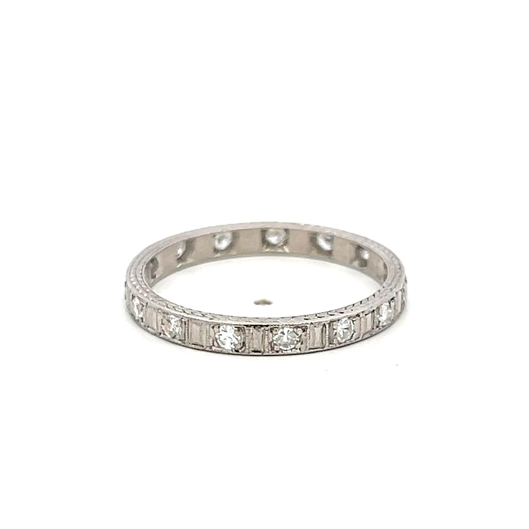 Vintage Platinum Eternity Band Ring 0.37 Carat Old Euro Diamonds Size 9.25