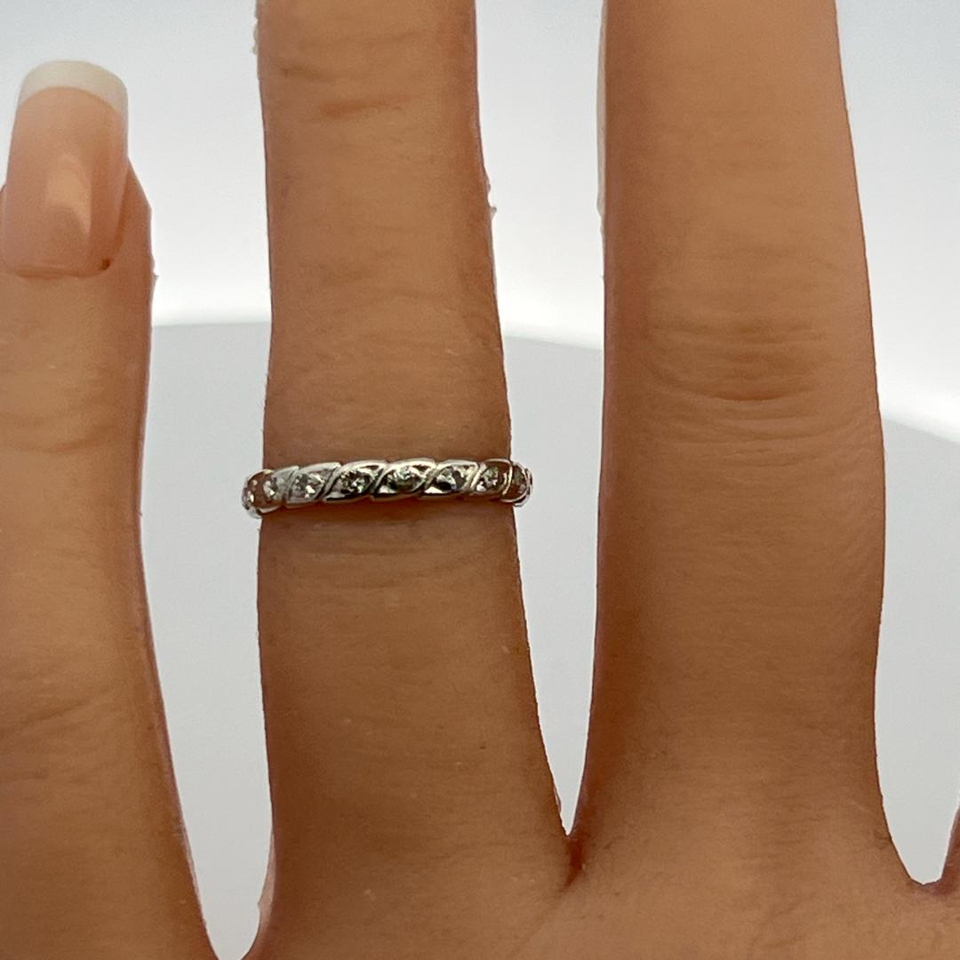 Vintage Platinum Eternity Band Ring 2.46 Grams 0.19 carat Round Diamonds G-VS