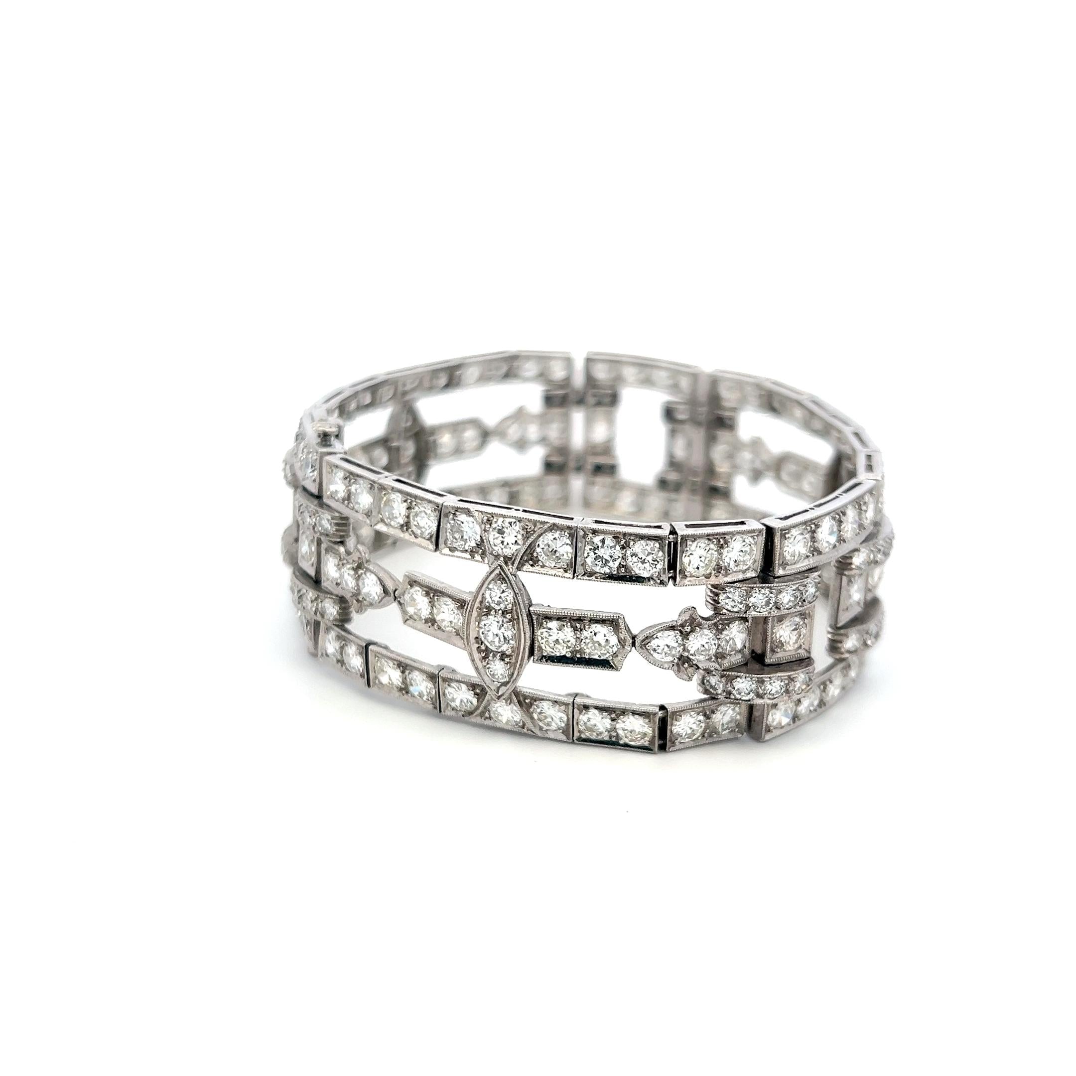 White Platinum Art-Deco Wide Bracelet with 18 Carat Circular Cut H-VS Diamonds