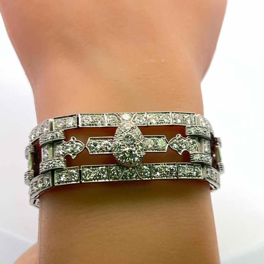 White Platinum Art-Deco Wide Bracelet with 18 Carat Circular Cut H-VS Diamonds
