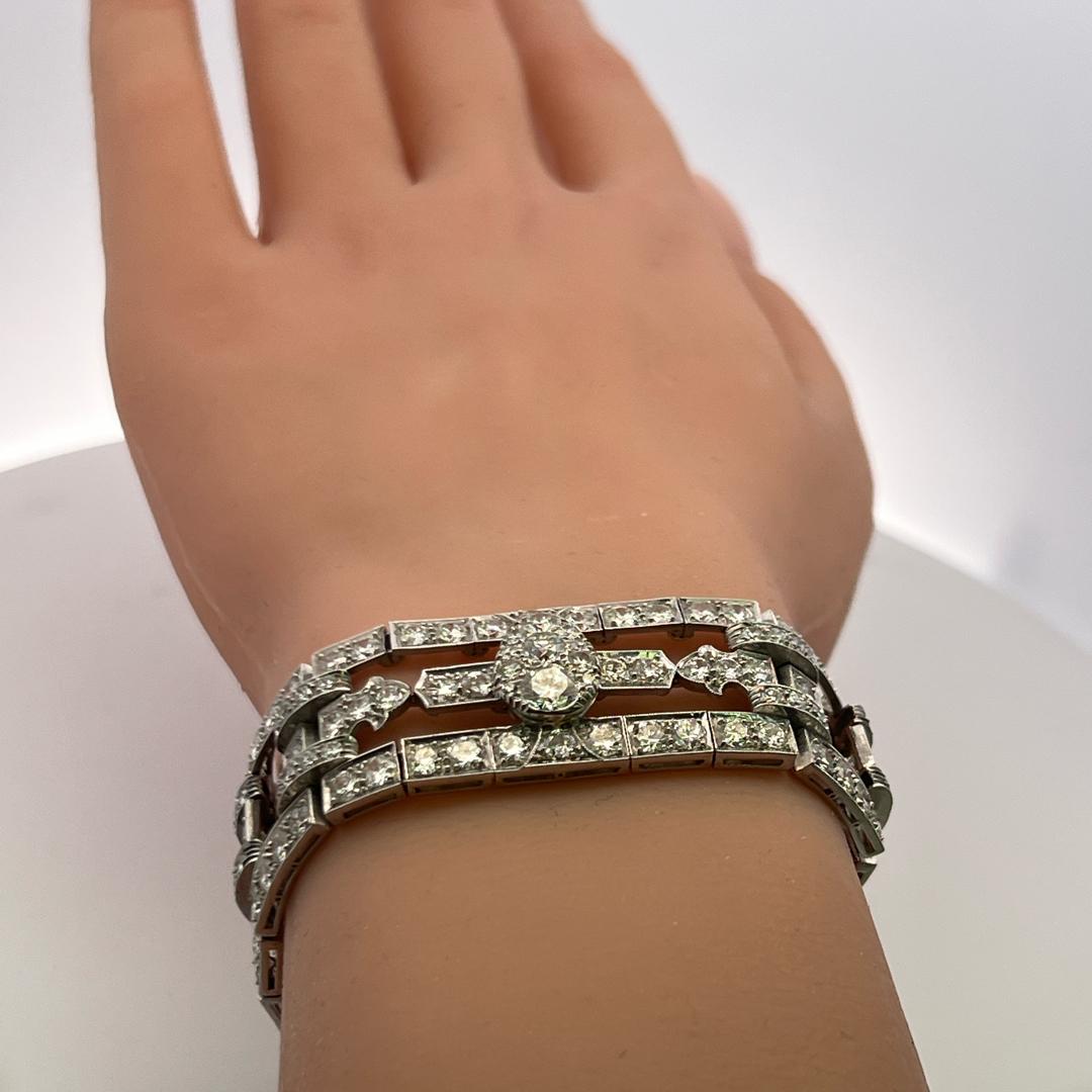 White Platinum Art-Deco Wide Bracelet with 18 Carat Circular Cut H-VS Diamonds