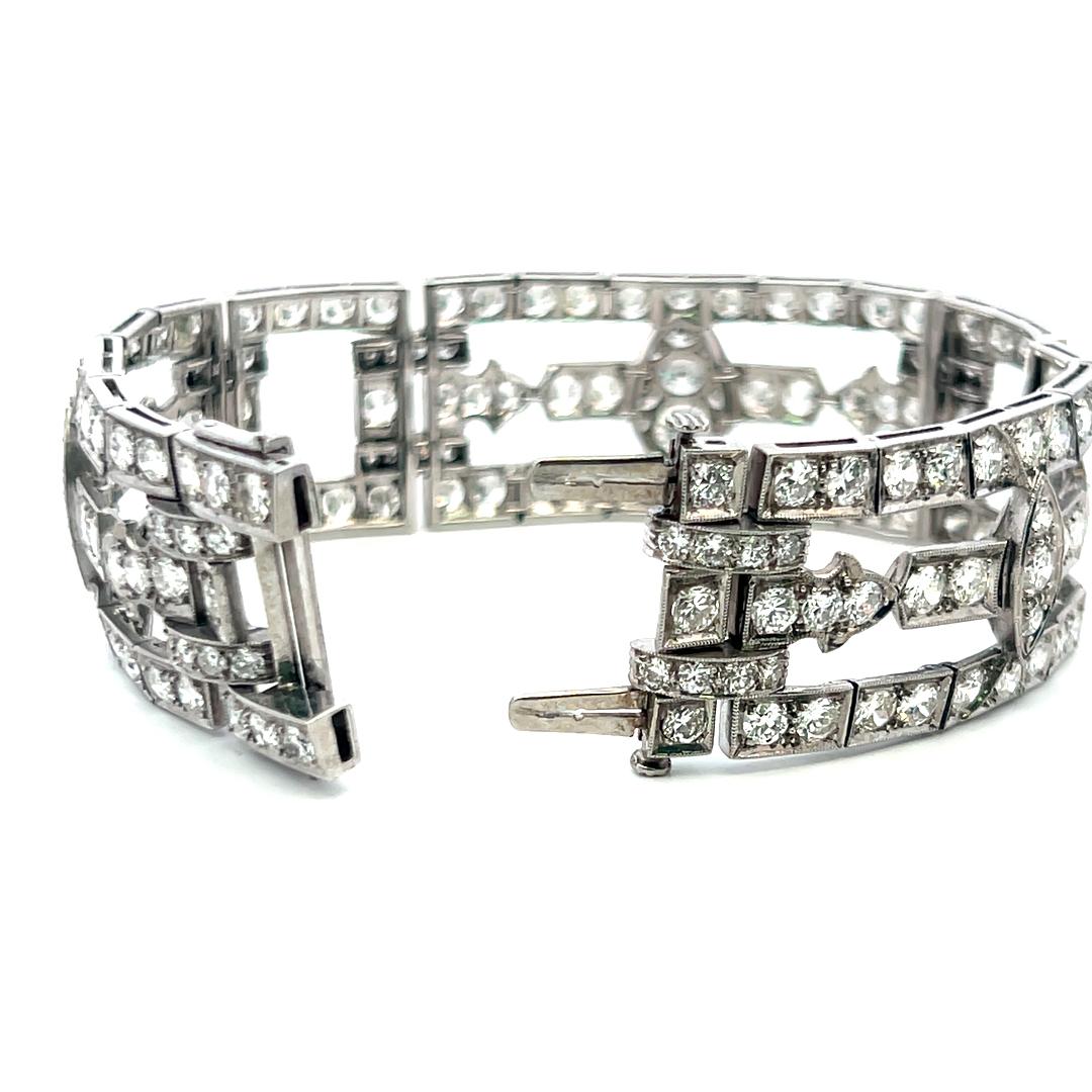 White Platinum Art-Deco Wide Bracelet with 18 Carat Circular Cut H-VS Diamonds