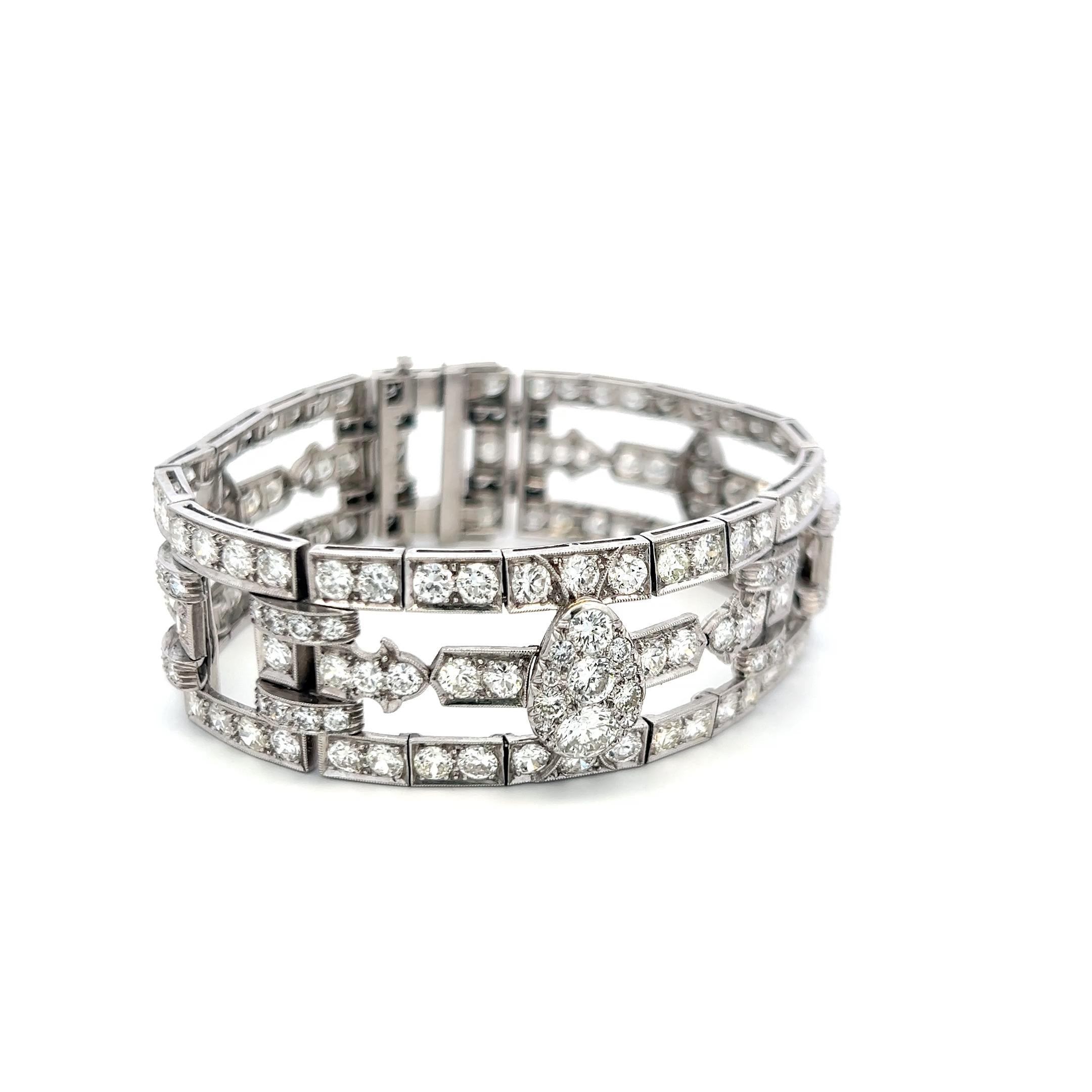 White Platinum Art-Deco Wide Bracelet with 18 Carat Circular Cut H-VS Diamonds