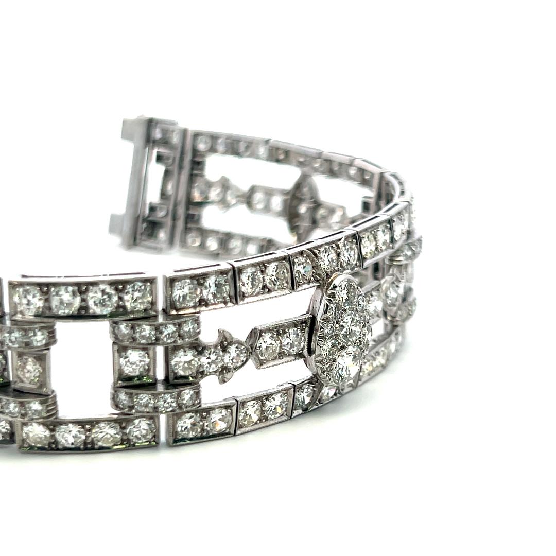 White Platinum Art-Deco Wide Bracelet with 18 Carat Circular Cut H-VS Diamonds