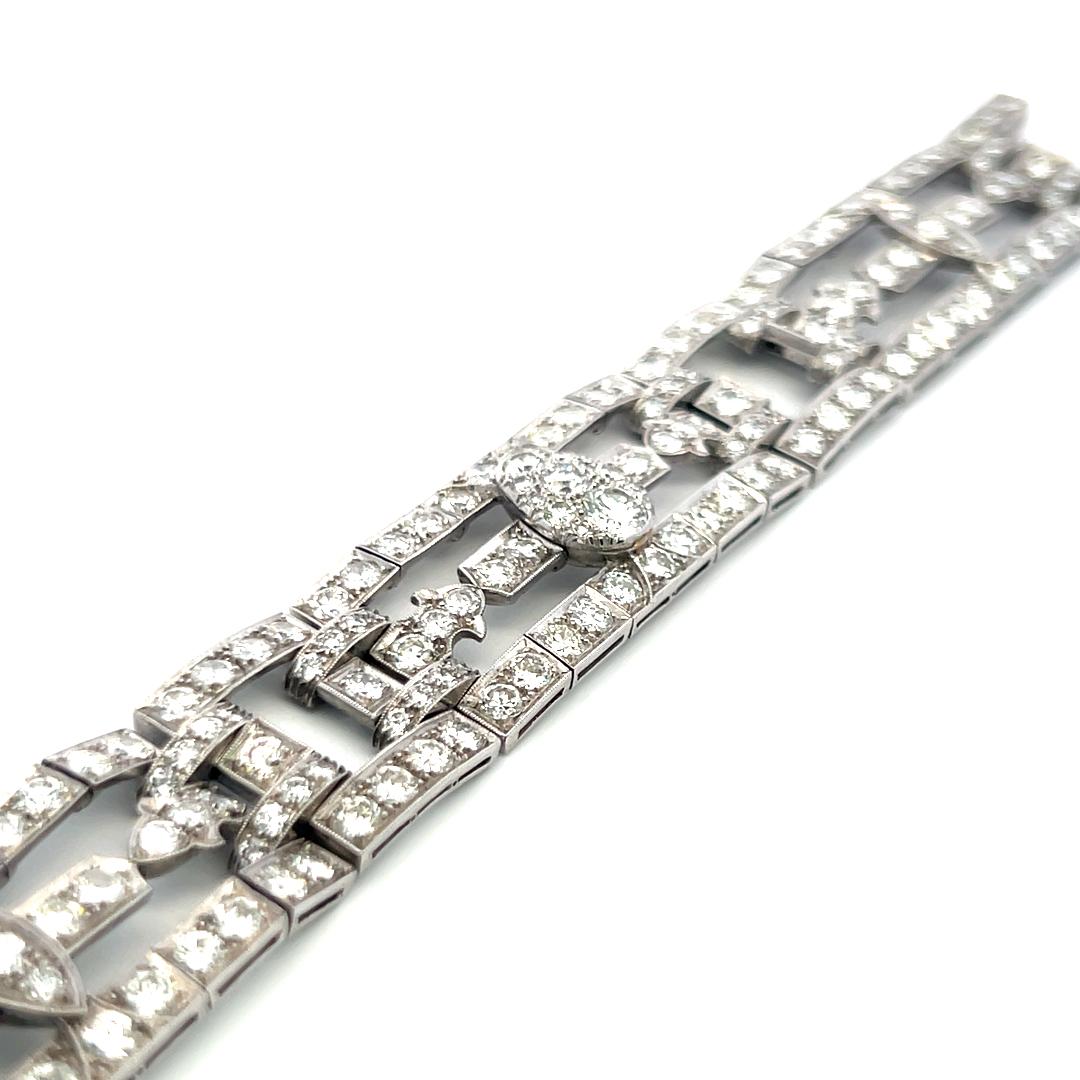 White Platinum Art-Deco Wide Bracelet with 18 Carat Circular Cut H-VS Diamonds