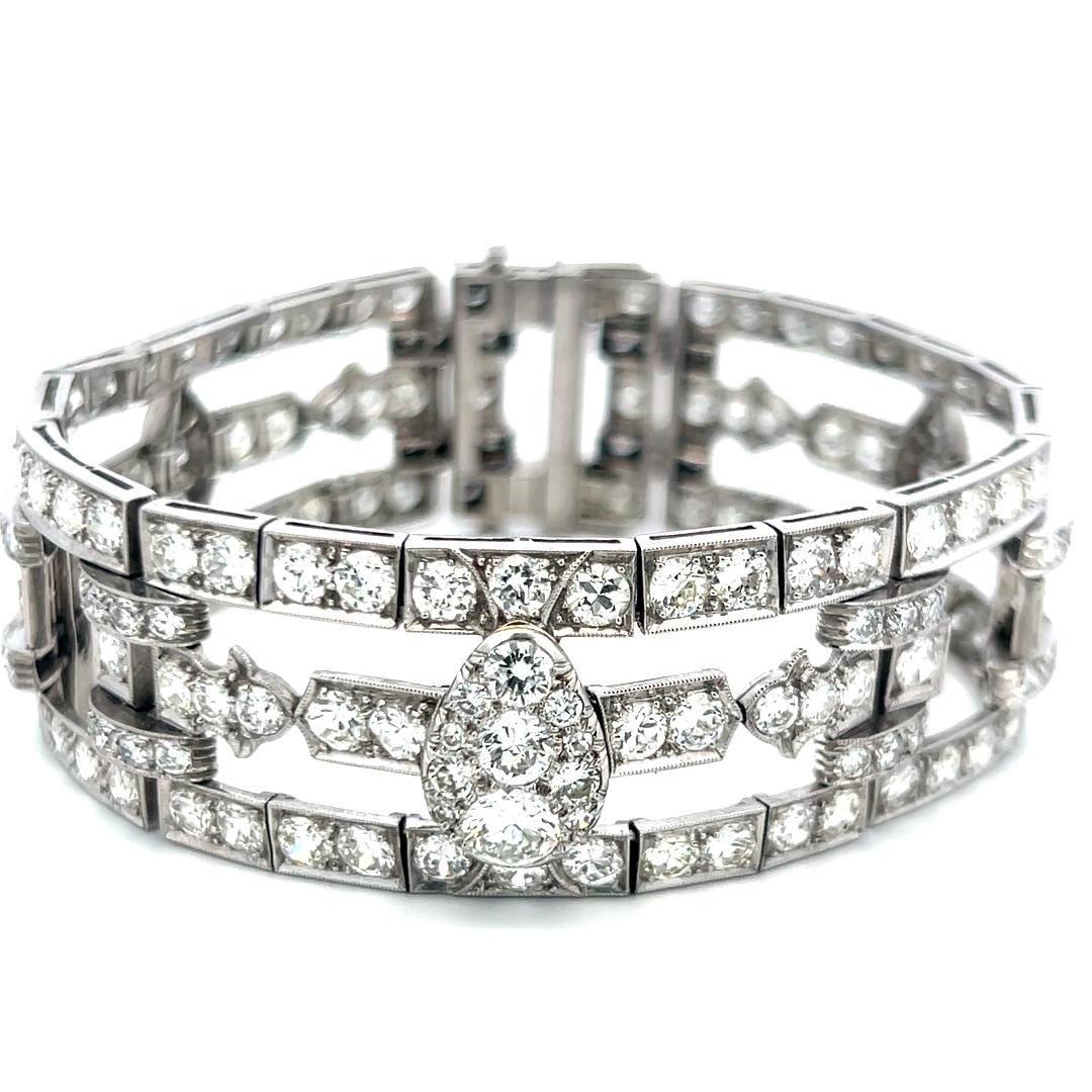 White Platinum Art-Deco Wide Bracelet with 18 Carat Circular Cut H-VS Diamonds