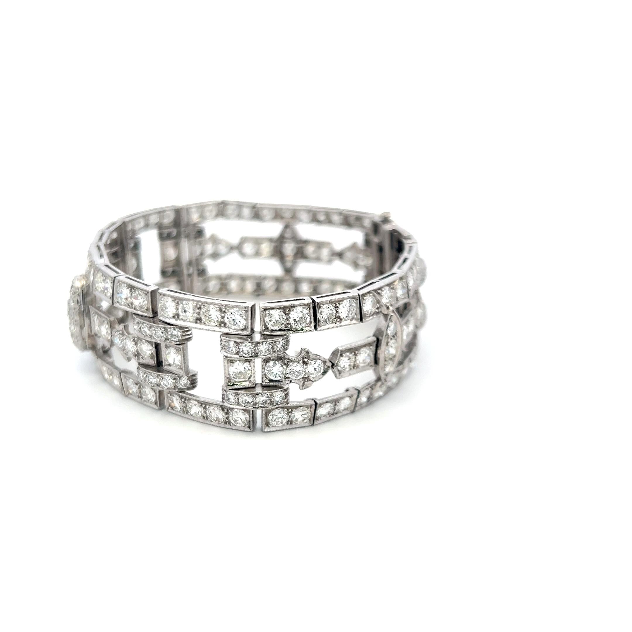 White Platinum Art-Deco Wide Bracelet with 18 Carat Circular Cut H-VS Diamonds