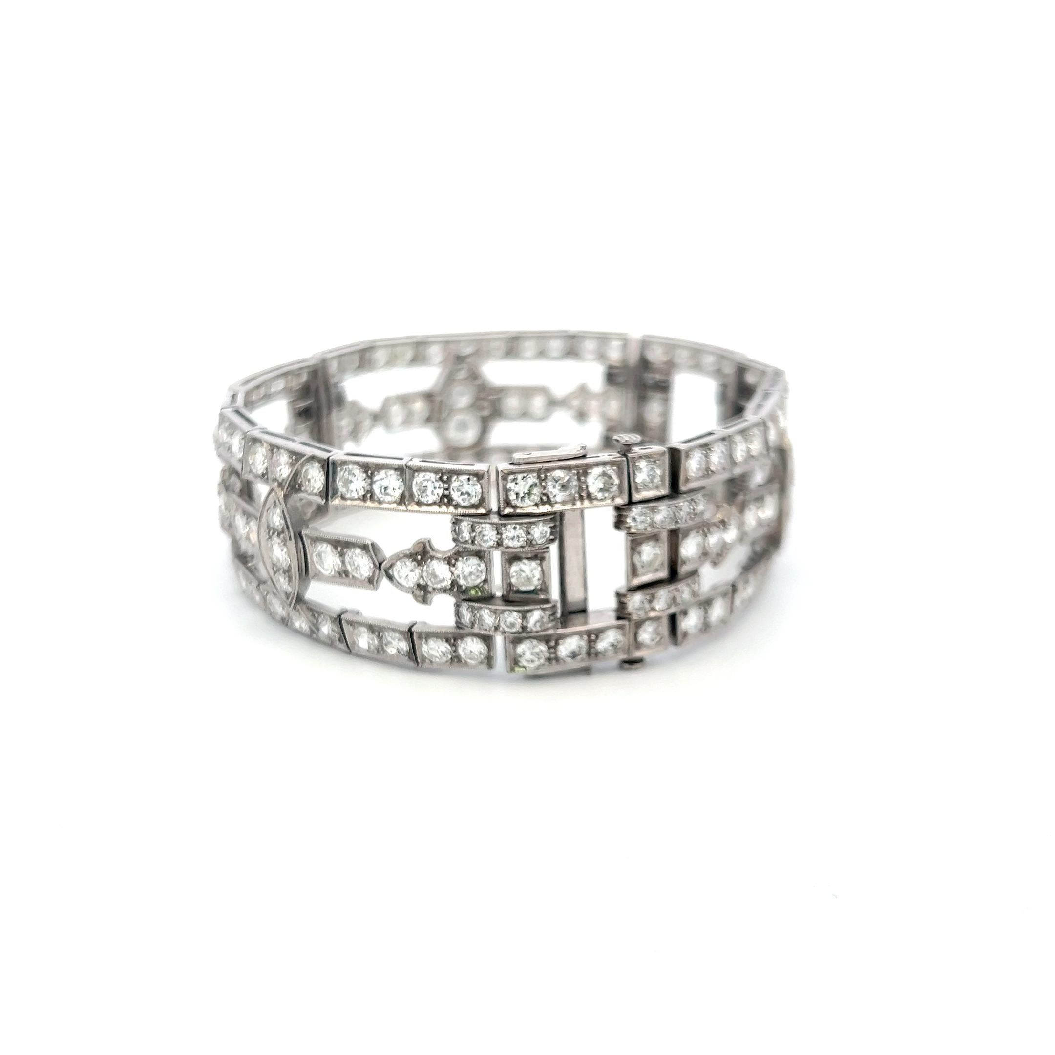 White Platinum Art-Deco Wide Bracelet with 18 Carat Circular Cut H-VS Diamonds