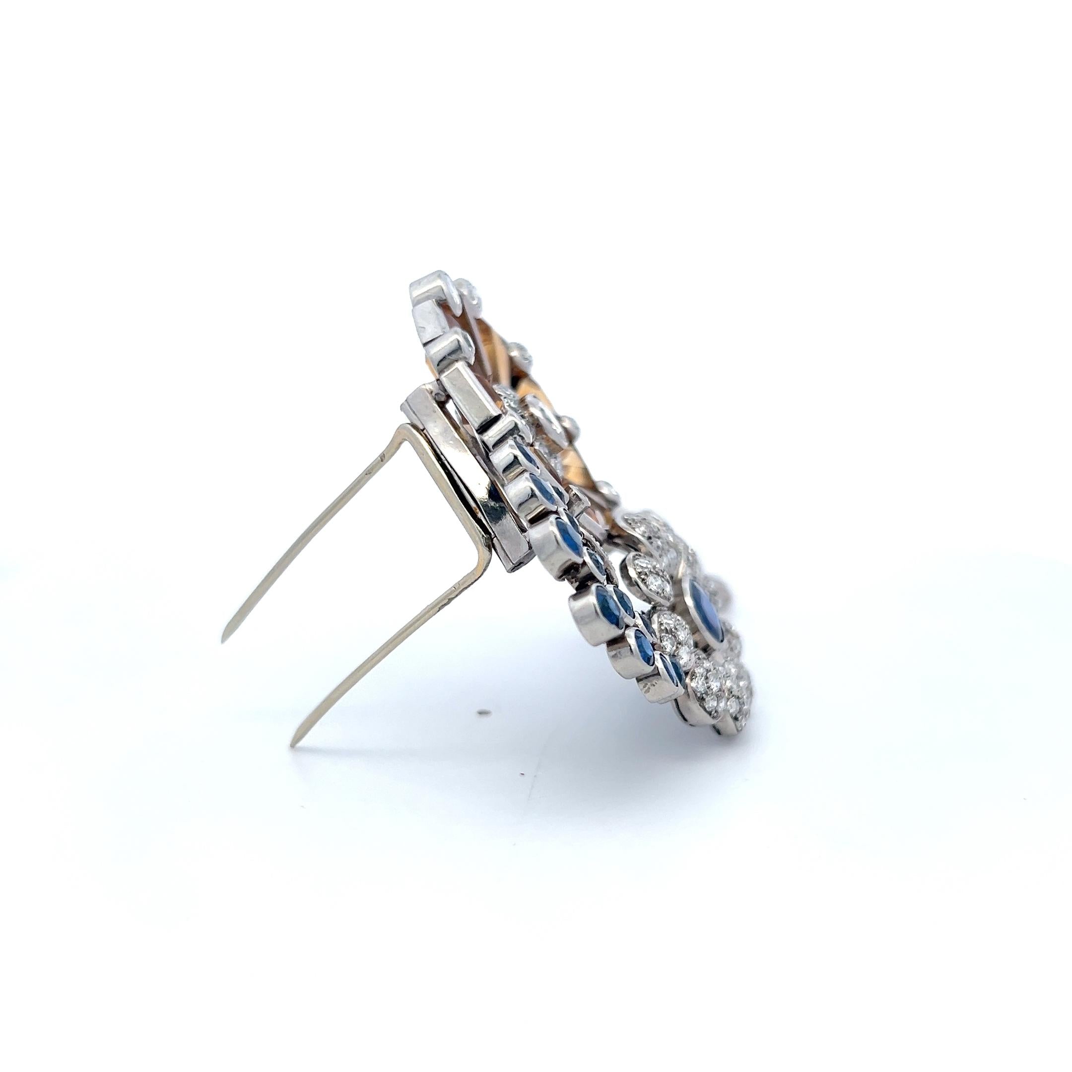 Estate 16K Gold Platinum Pin Brooch with 5ct Diamonds 3.5ct Sapphire and Citrine