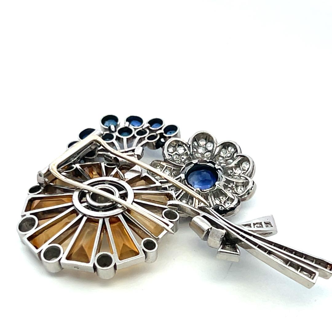 Estate 16K Gold Platinum Pin Brooch with 5ct Diamonds 3.5ct Sapphire and Citrine