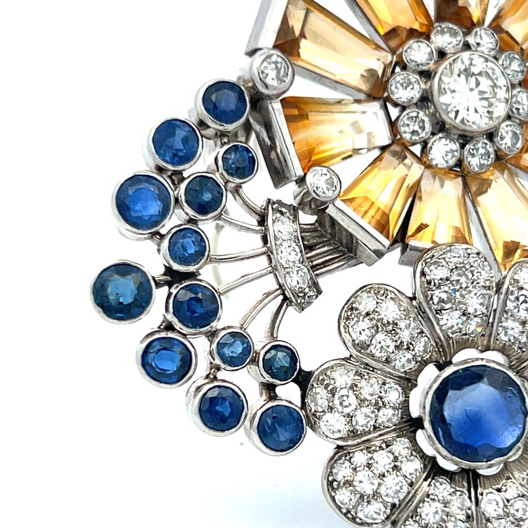 Estate 16K Gold Platinum Pin Brooch with 5ct Diamonds 3.5ct Sapphire and Citrine