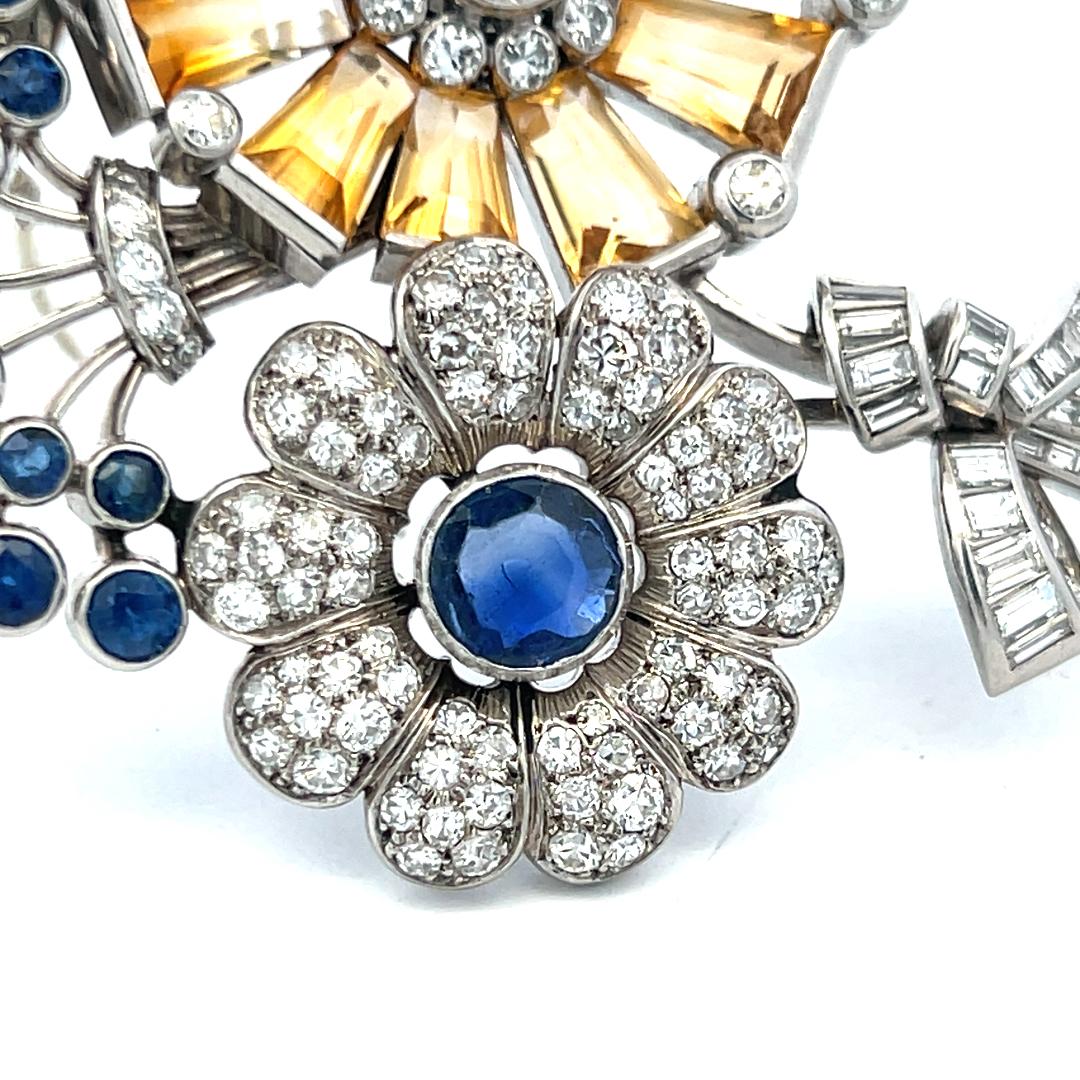 Estate 16K Gold Platinum Pin Brooch with 5ct Diamonds 3.5ct Sapphire and Citrine