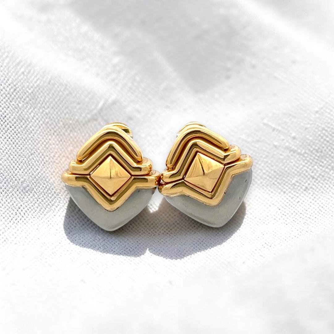 Bvlgari Vintage 18K Two-Tone Gold Silver Clip-On Earrings 24.52 Grams