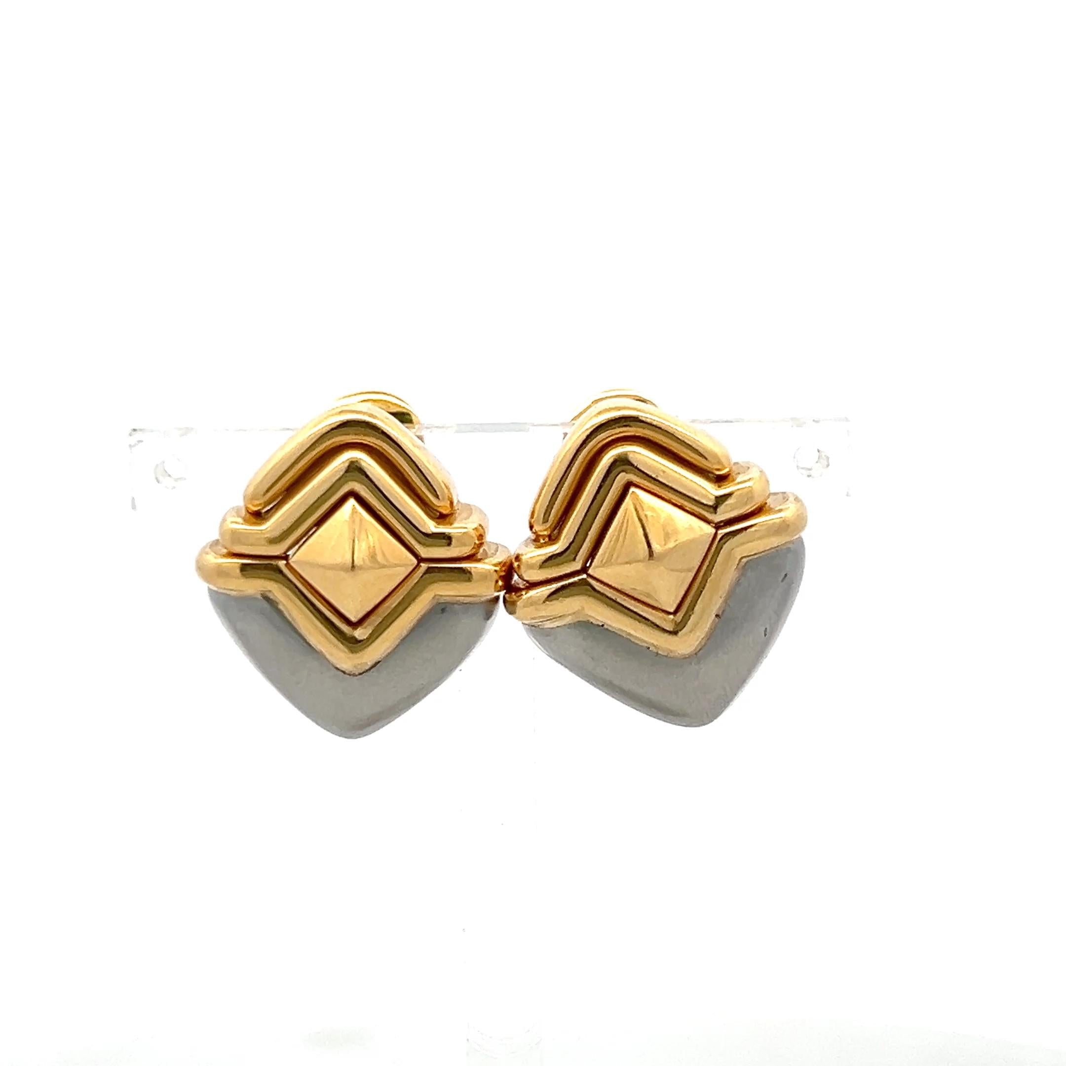 Bvlgari Vintage 18K Two-Tone Gold Silver Clip-On Earrings 24.52 Grams