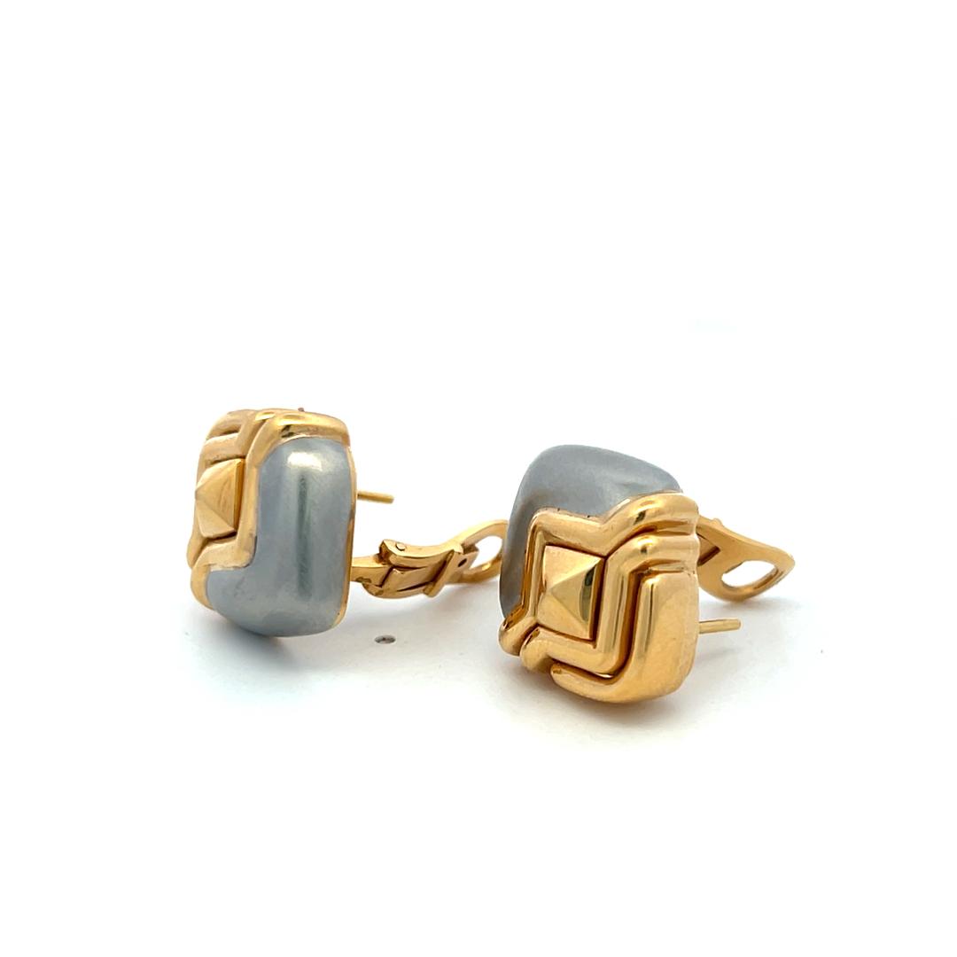 Bvlgari Vintage 18K Two-Tone Gold Silver Clip-On Earrings 24.52 Grams