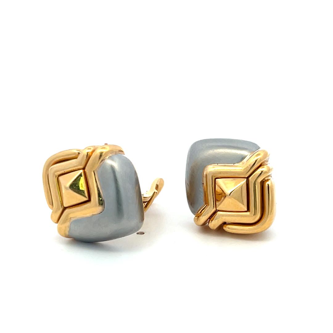 Bvlgari Vintage 18K Two-Tone Gold Silver Clip-On Earrings 24.52 Grams