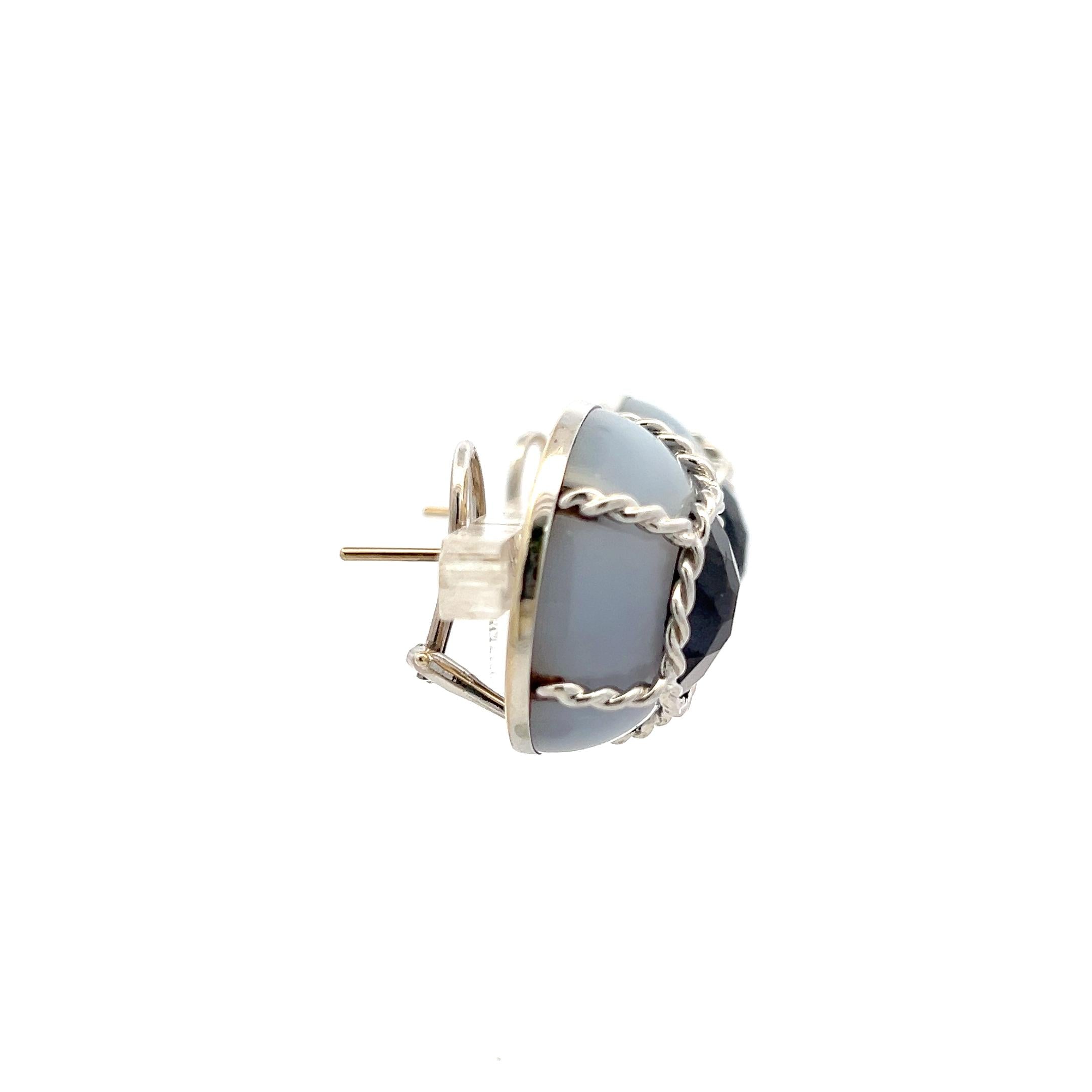 Seaman Schepps 18K White Gold Clip On Earrings with Chalcedony & Amethyst Gems