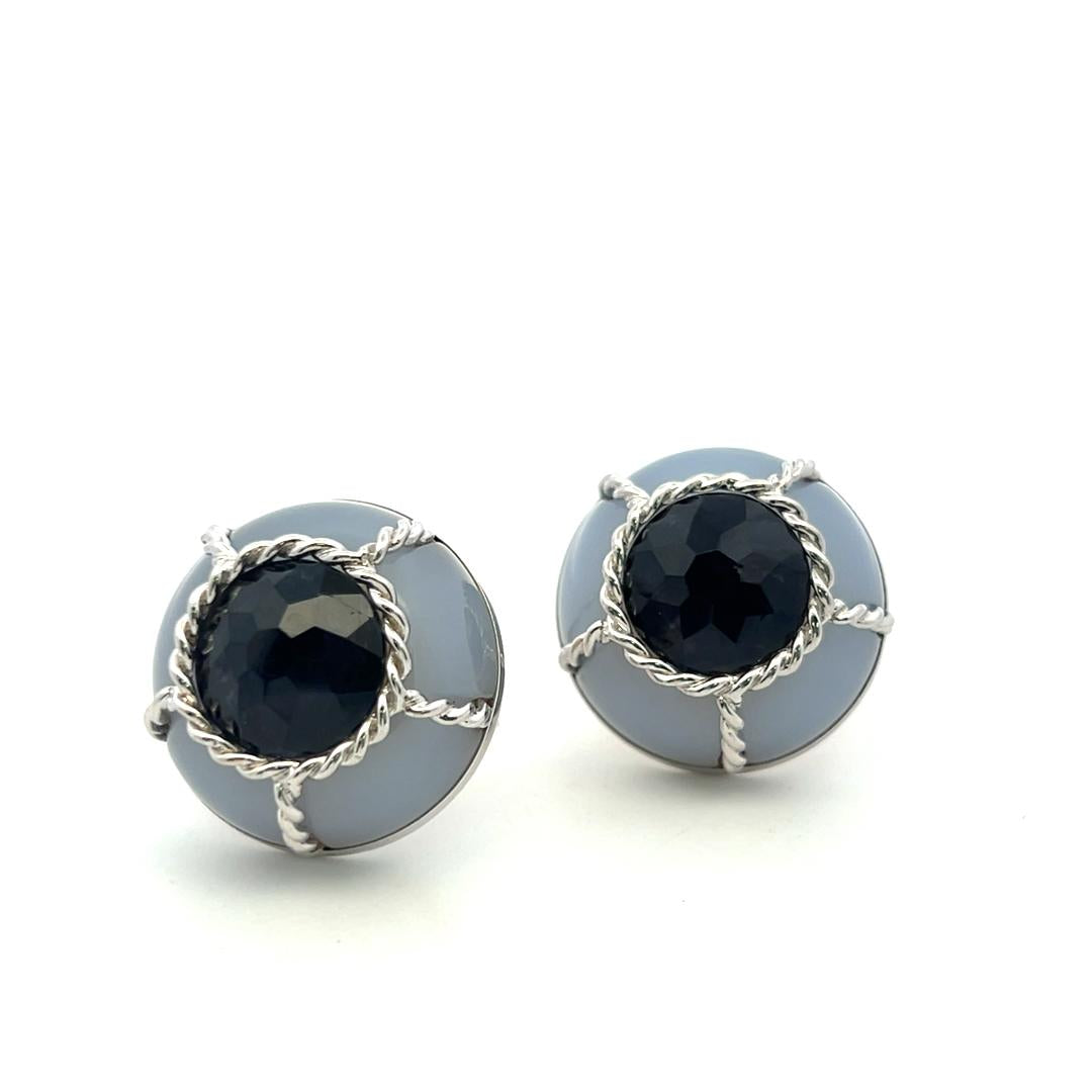Seaman Schepps 18K White Gold Clip On Earrings with Chalcedony & Amethyst Gems