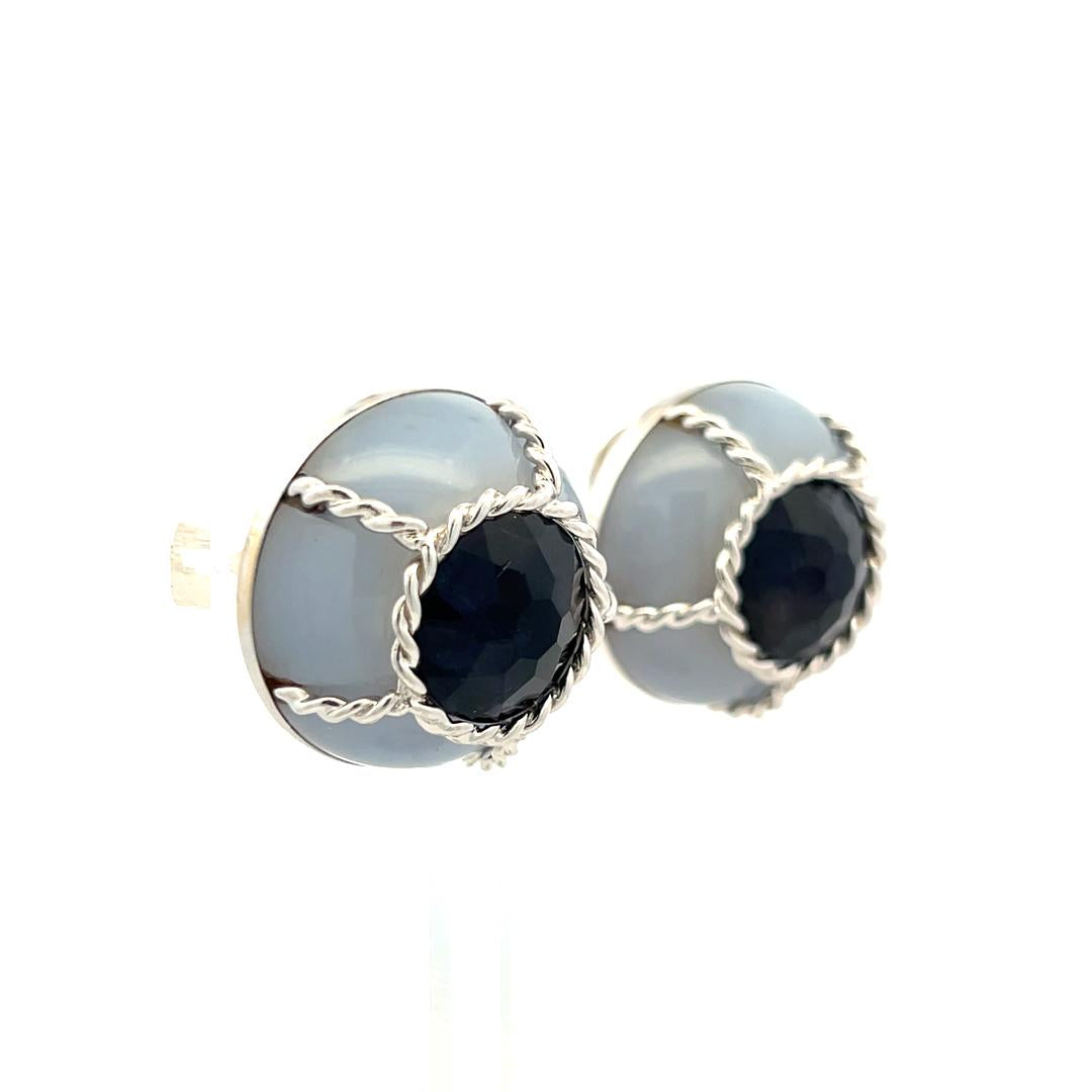 Seaman Schepps 18K White Gold Clip On Earrings with Chalcedony & Amethyst Gems