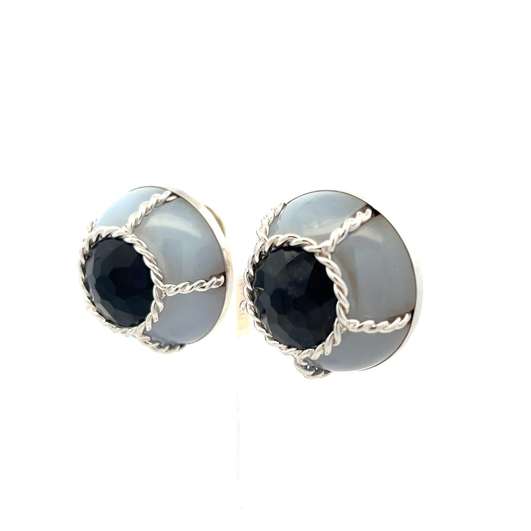 Seaman Schepps 18K White Gold Clip On Earrings with Chalcedony & Amethyst Gems