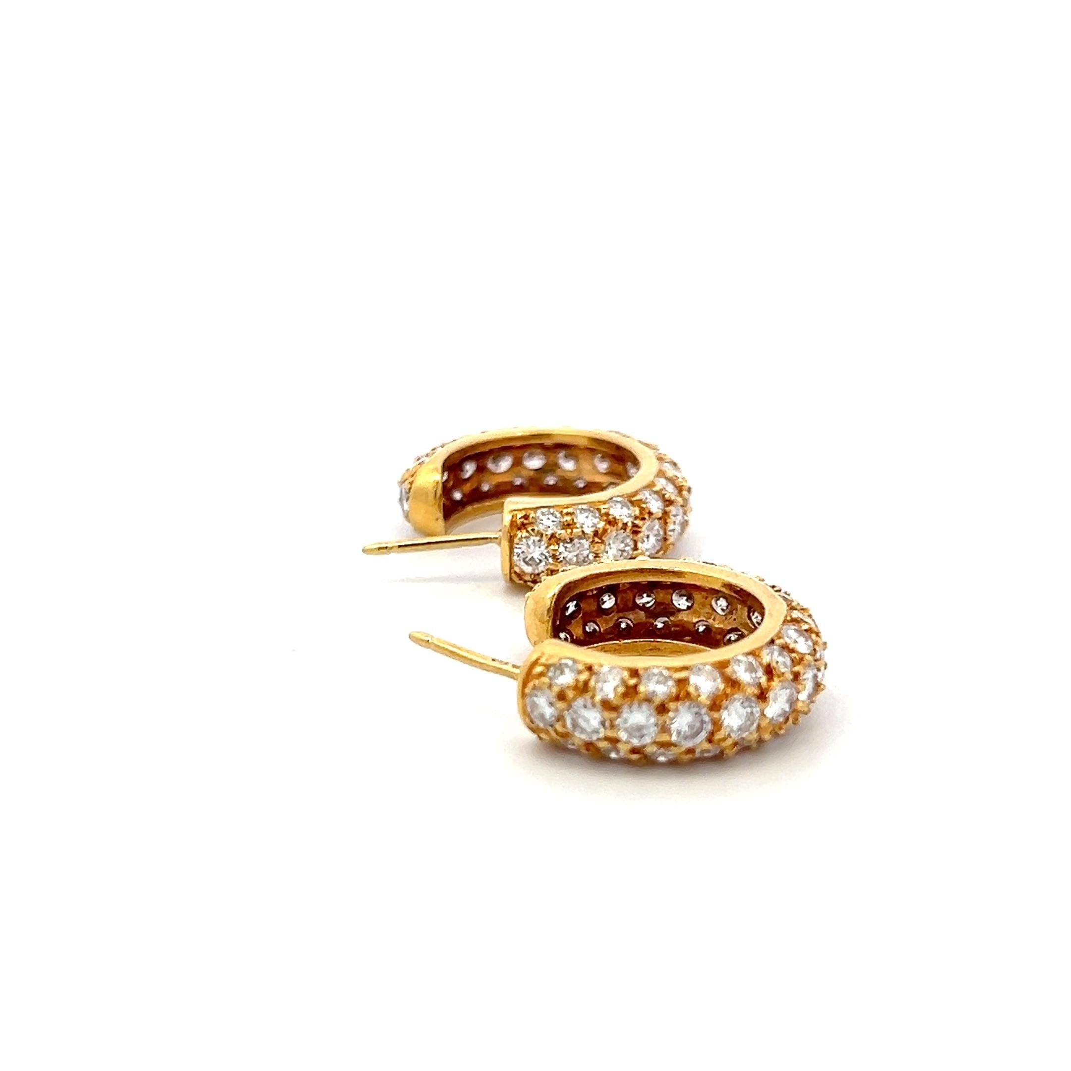 Vintage 18K Yellow Gold C-Hoop Earrings with 3.3 Carat Round G VS Diamonds