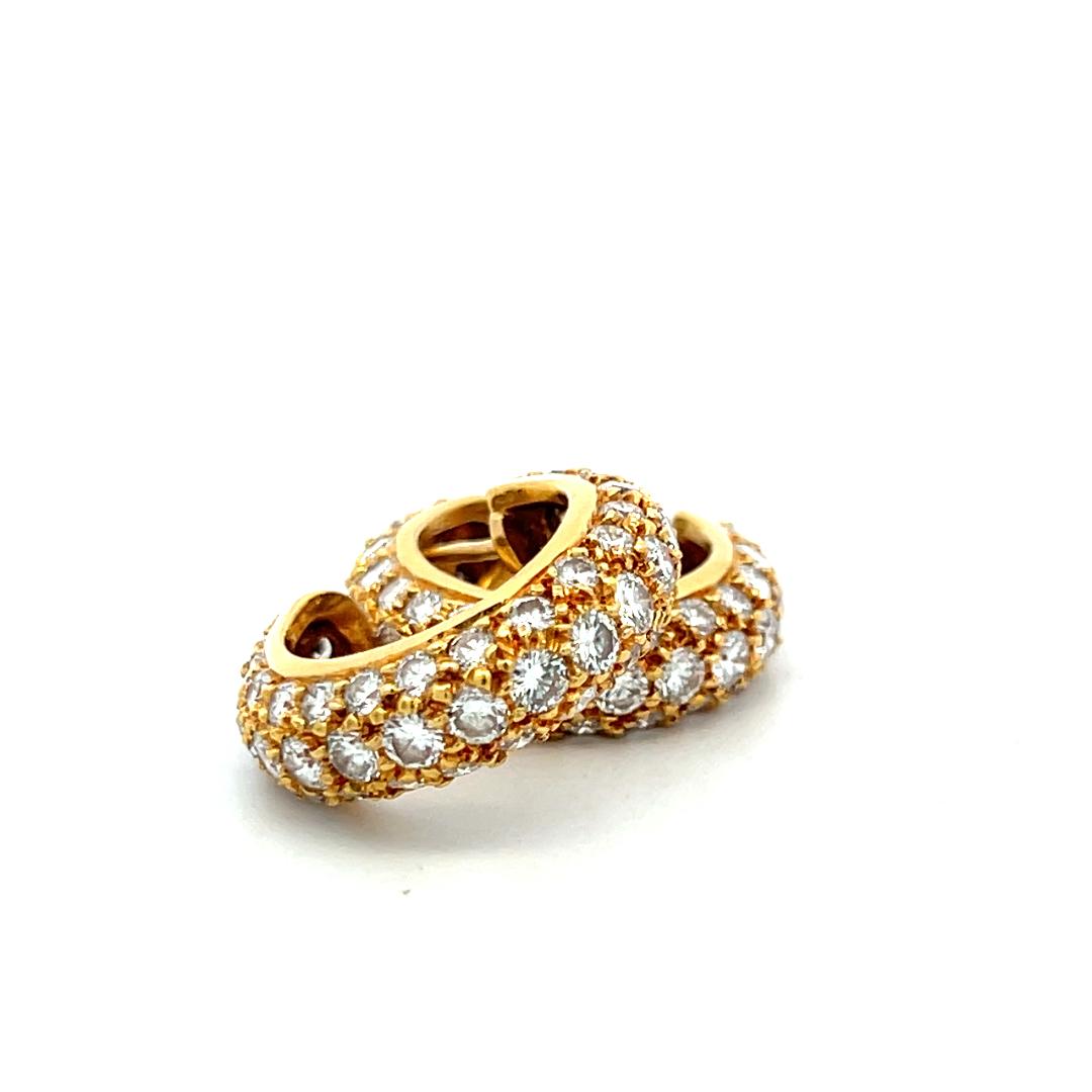 Vintage 18K Yellow Gold C-Hoop Earrings with 3.3 Carat Round G VS Diamonds