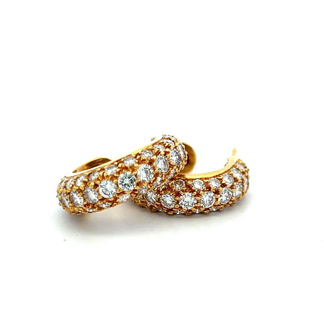 Vintage 18K Yellow Gold C-Hoop Earrings with 3.3 Carat Round G VS Diamonds