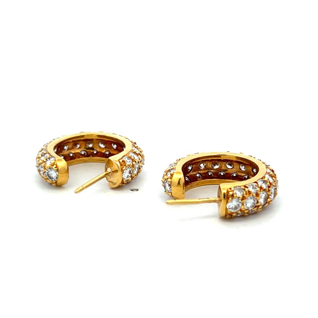 Vintage 18K Yellow Gold C-Hoop Earrings with 3.3 Carat Round G VS Diamonds