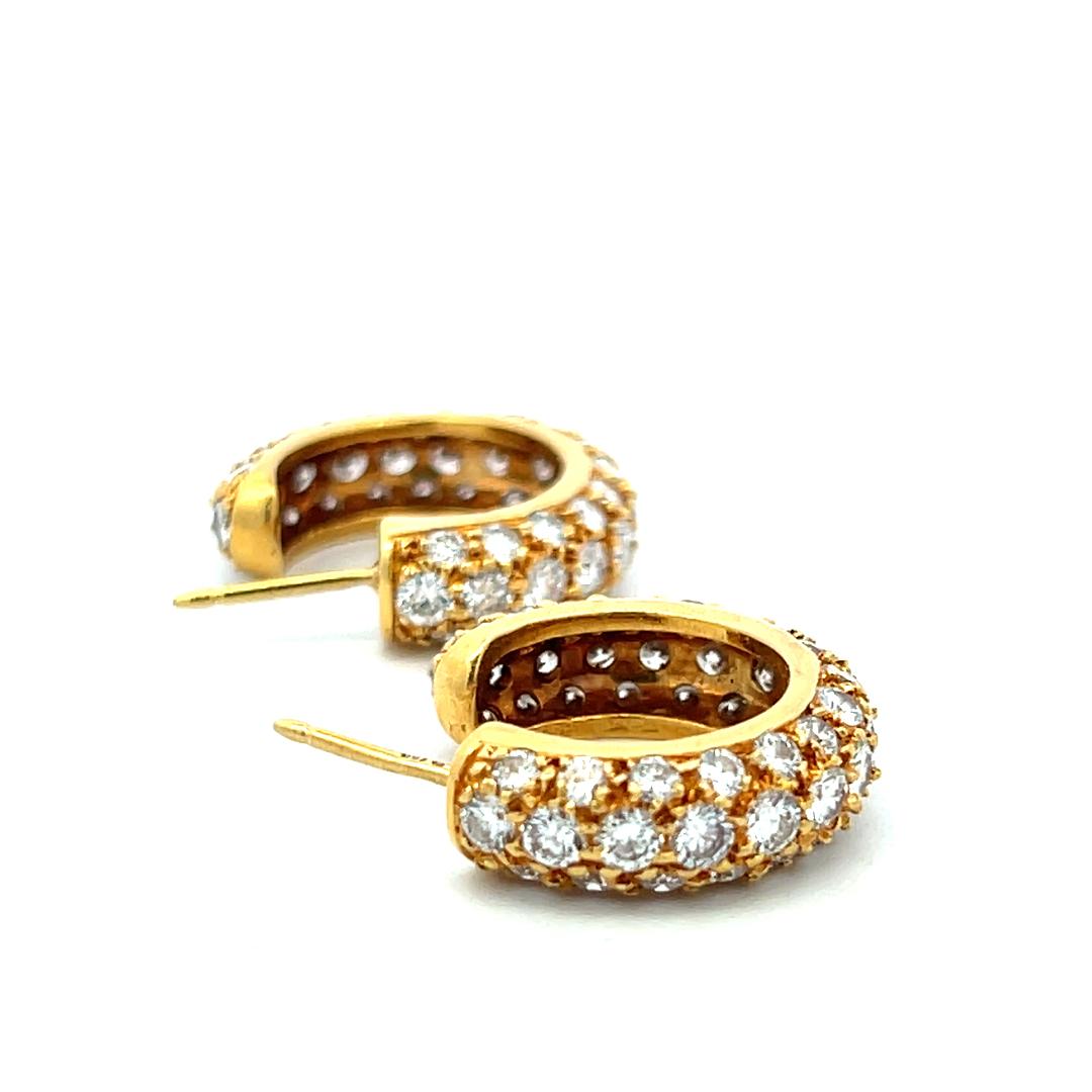 Vintage 18K Yellow Gold C-Hoop Earrings with 3.3 Carat Round G VS Diamonds
