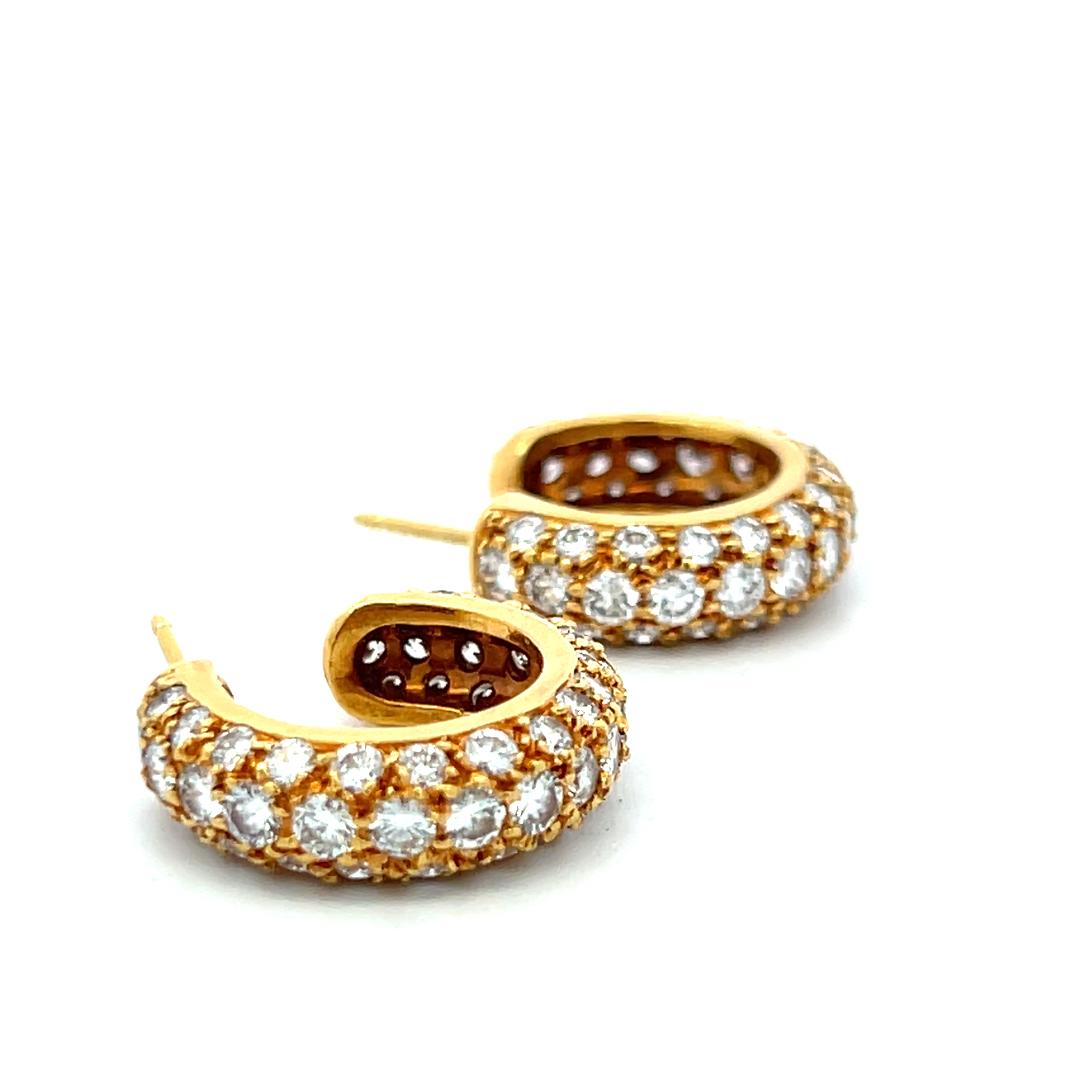 Vintage 18K Yellow Gold C-Hoop Earrings with 3.3 Carat Round G VS Diamonds