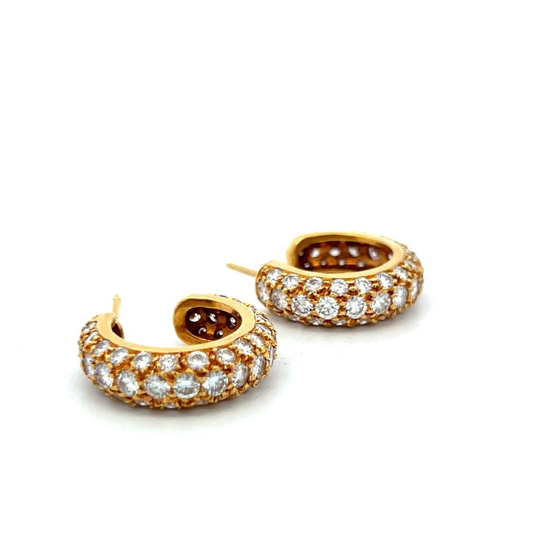 Vintage 18K Yellow Gold C-Hoop Earrings with 3.3 Carat Round G VS Diamonds