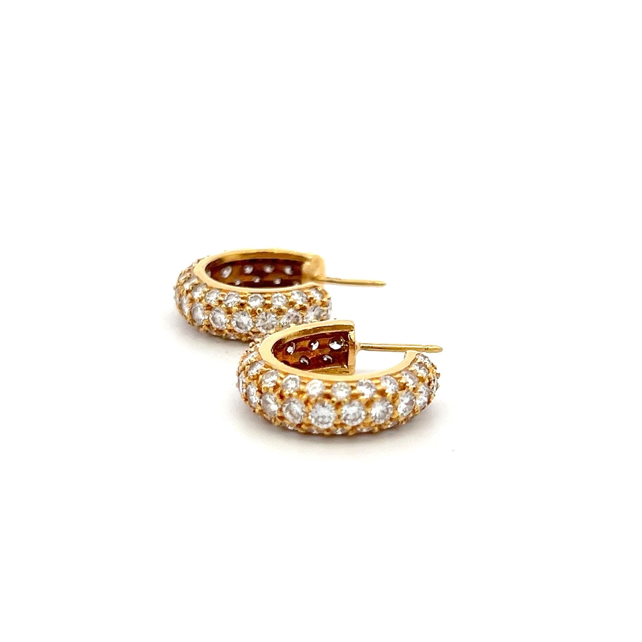 Vintage 18K Yellow Gold C-Hoop Earrings with 3.3 Carat Round G VS Diamonds