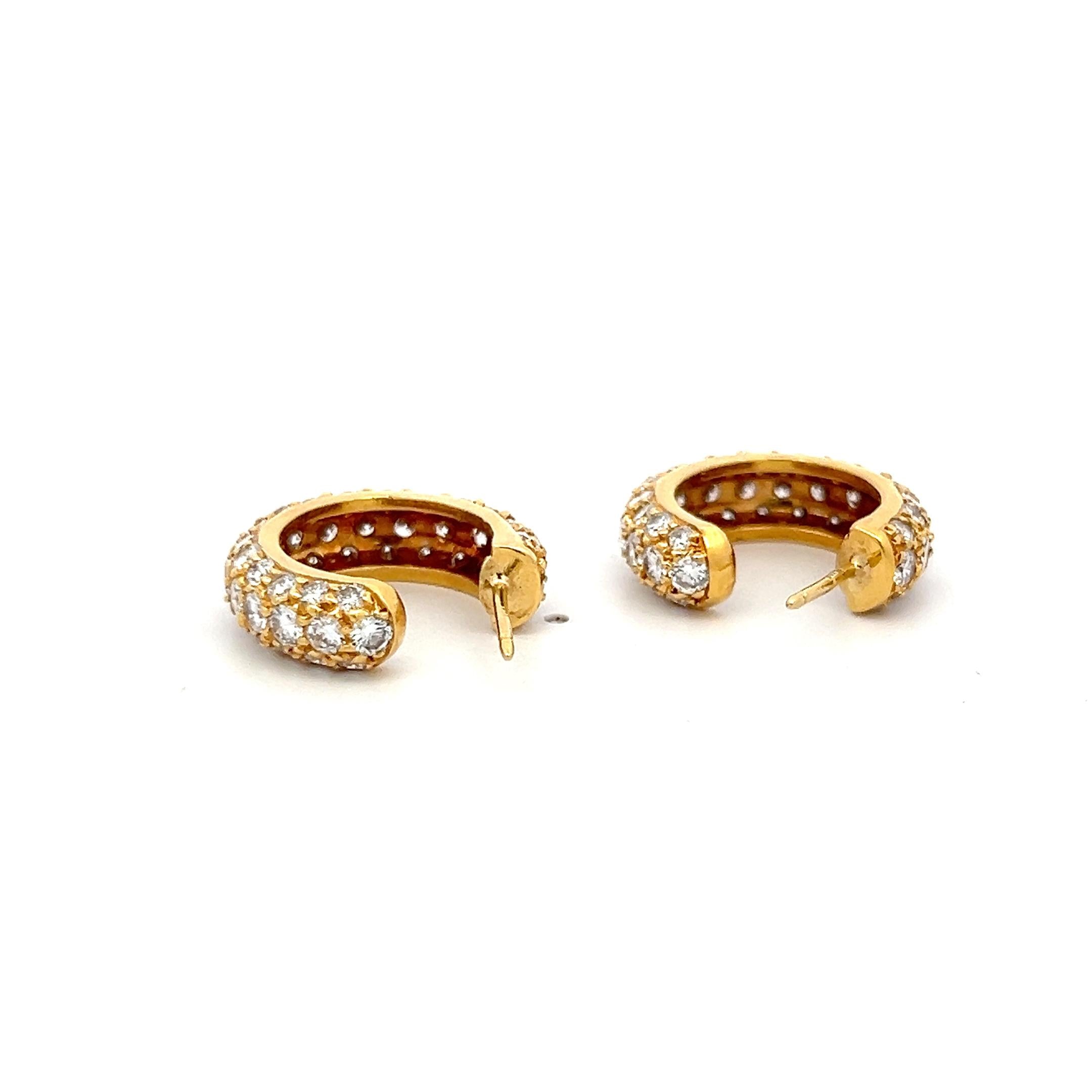 Vintage 18K Yellow Gold C-Hoop Earrings with 3.3 Carat Round G VS Diamonds
