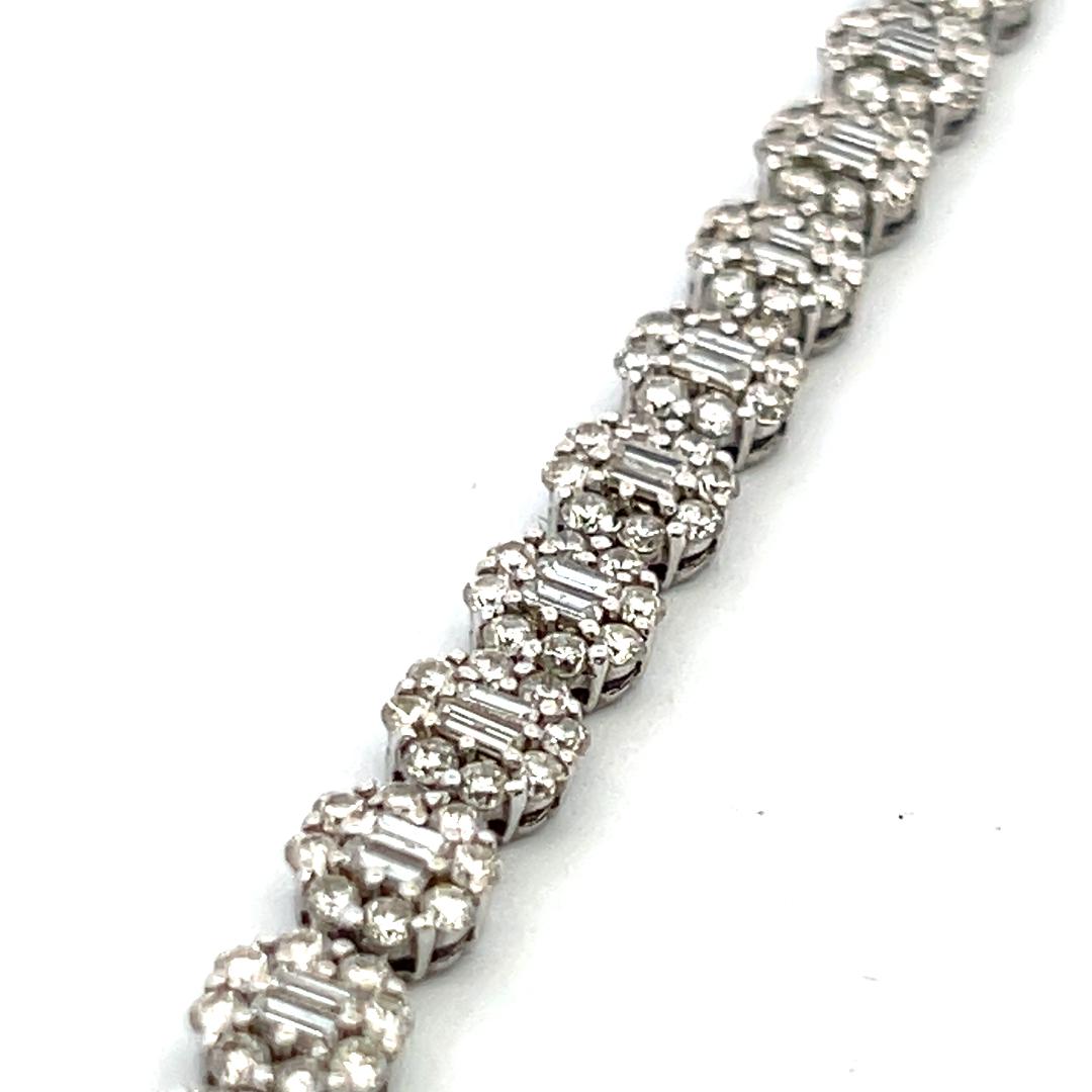 Vintage 18K White Gold Link Bracelet with 3.75ct Round & Baguette H VS Diamonds