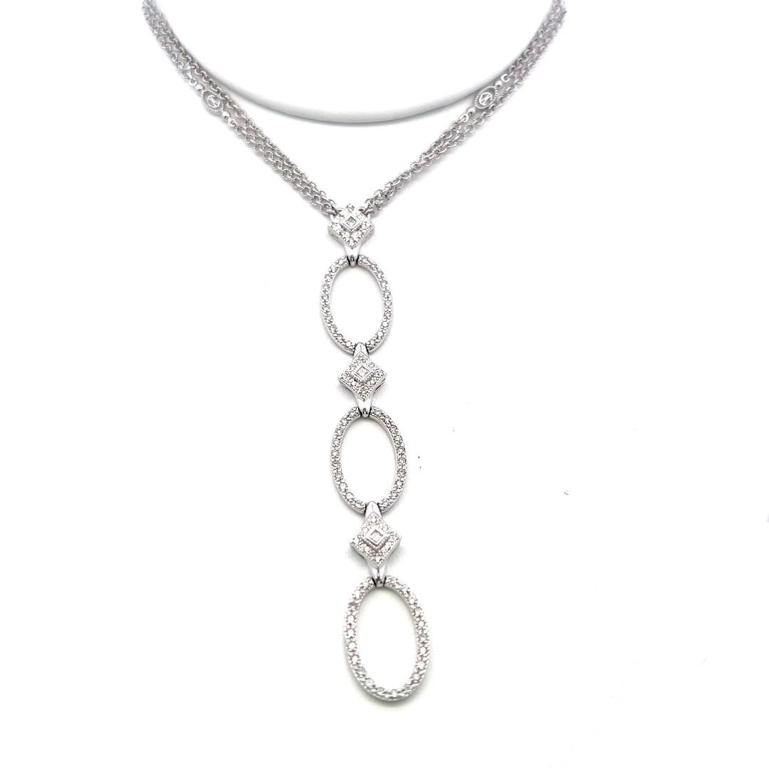 Vintage 18K White Gold Diamond Drop Necklace with 0.5ct Round H SI Diamonds