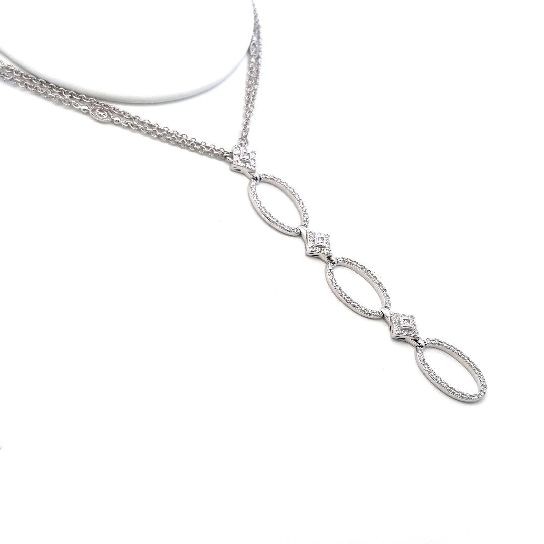 Vintage 18K White Gold Diamond Drop Necklace with 0.5ct Round H SI Diamonds