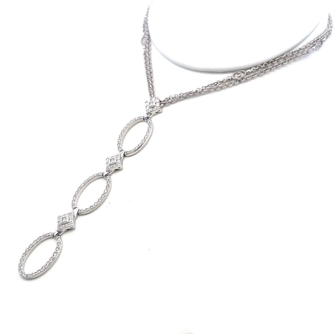Vintage 18K White Gold Diamond Drop Necklace with 0.5ct Round H SI Diamonds