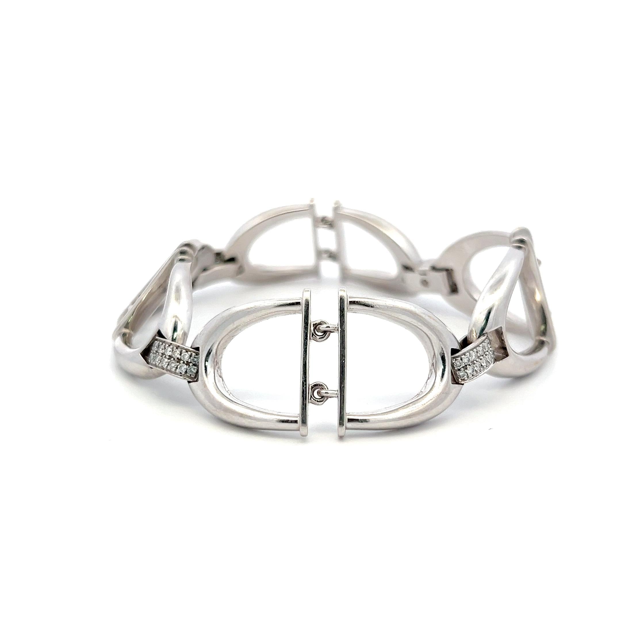 Vintage 18K White Gold Link Bracelet with 0.75 Carat Round I SI Diamonds