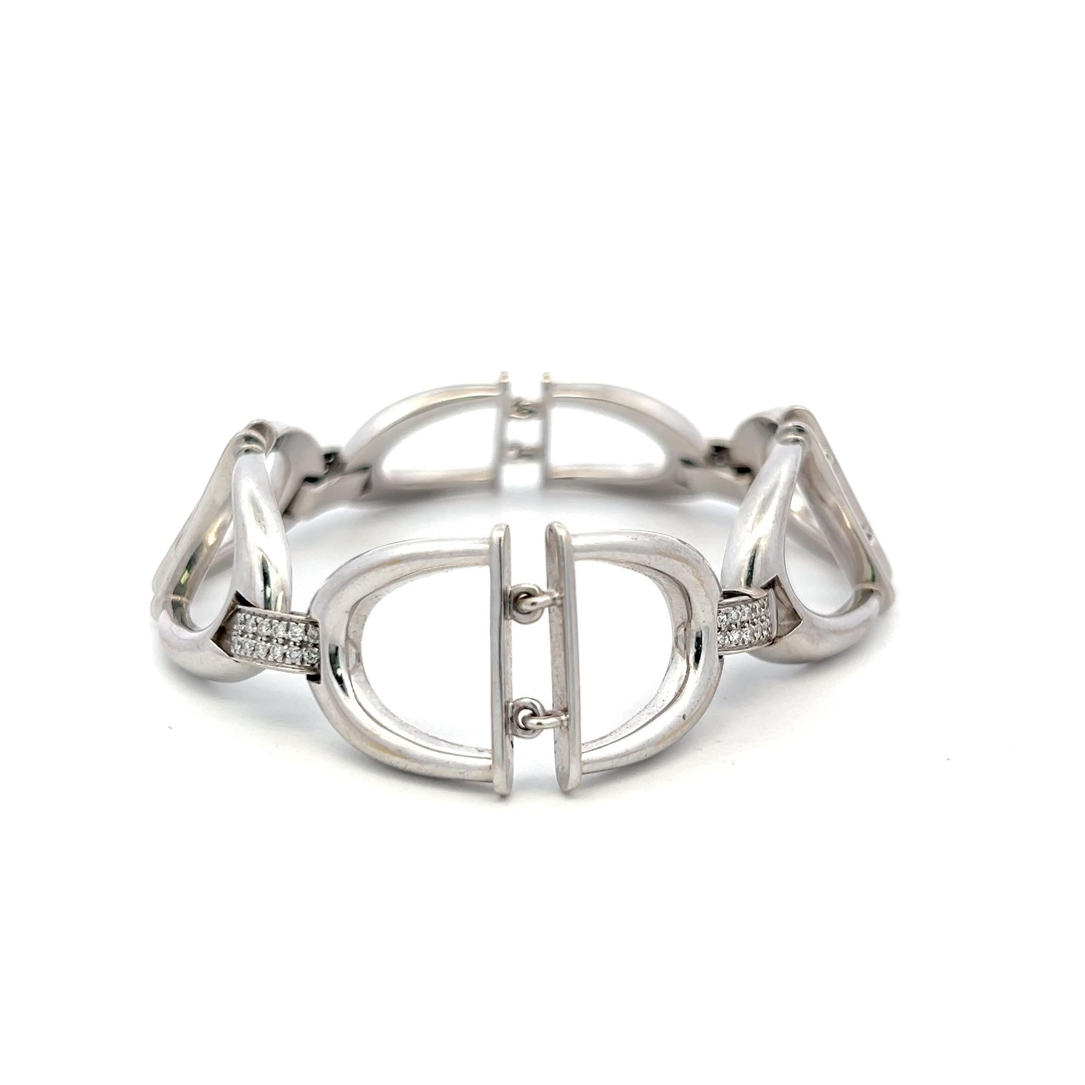 Vintage 18K White Gold Link Bracelet with 0.75 Carat Round I SI Diamonds