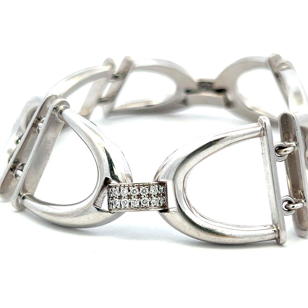 Vintage 18K White Gold Link Bracelet with 0.75 Carat Round I SI Diamonds
