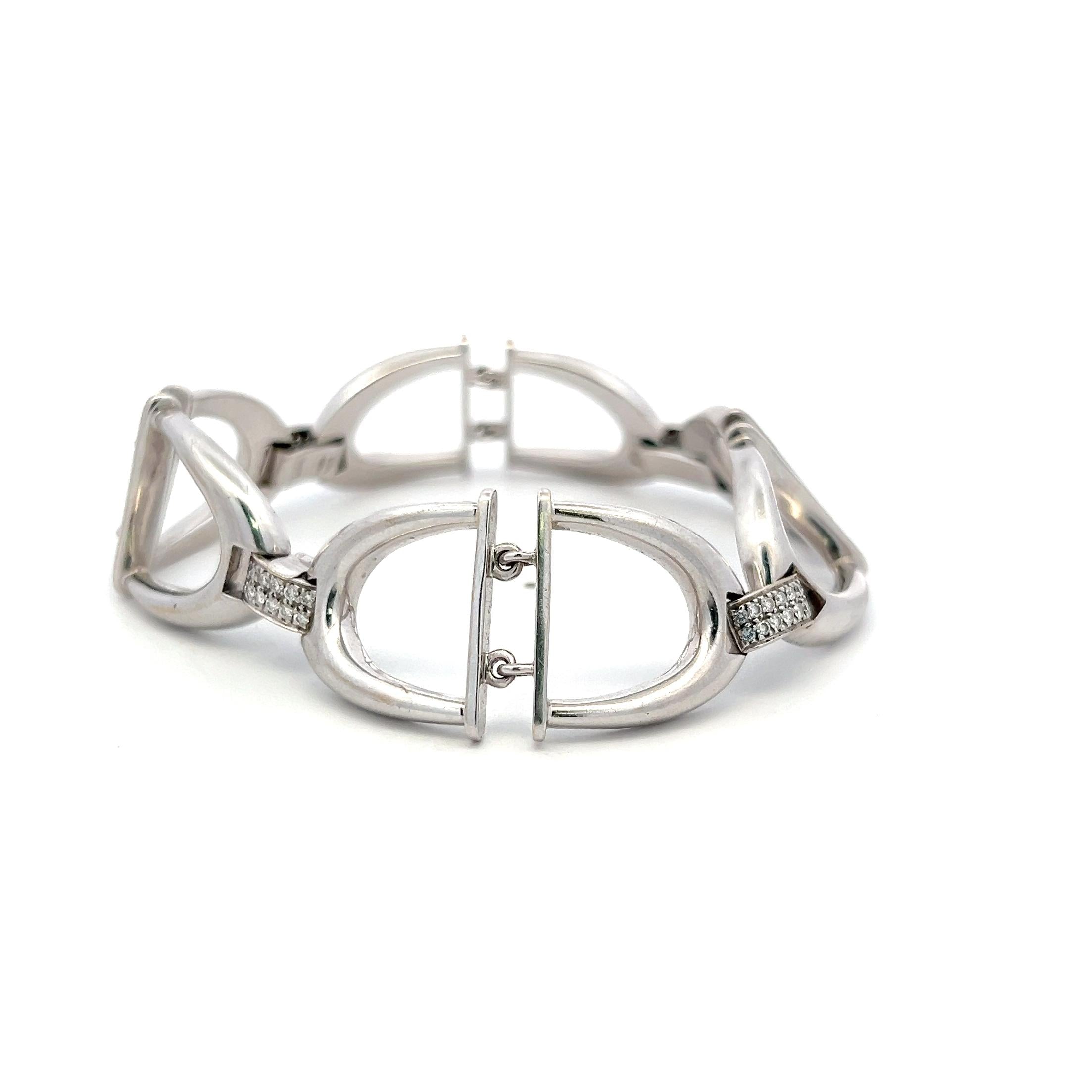 Vintage 18K White Gold Link Bracelet with 0.75 Carat Round I SI Diamonds