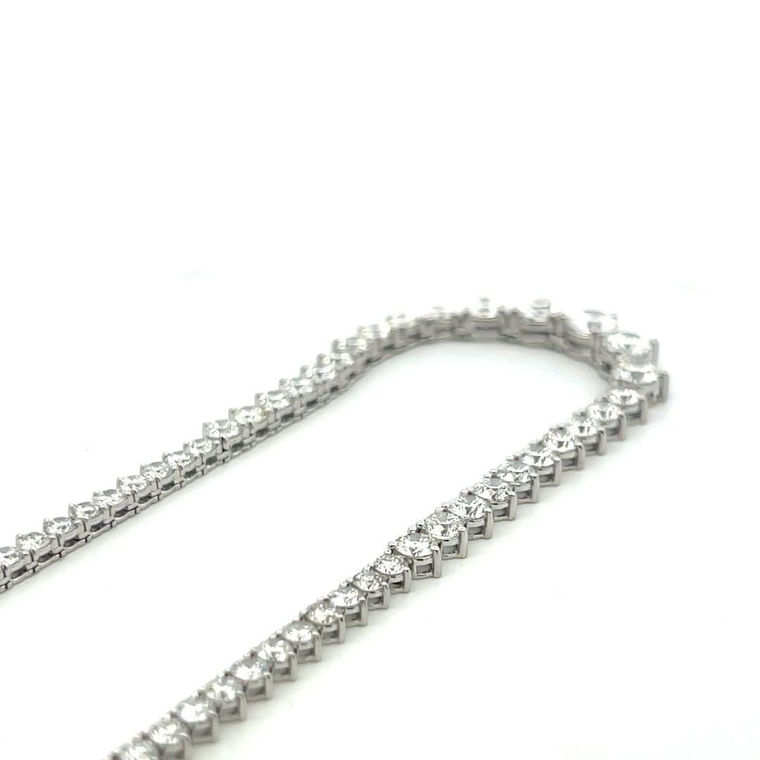 18K White Gold Riviera Necklace with 19.33 Carat Round D-F Diamonds 17 Inch GIA