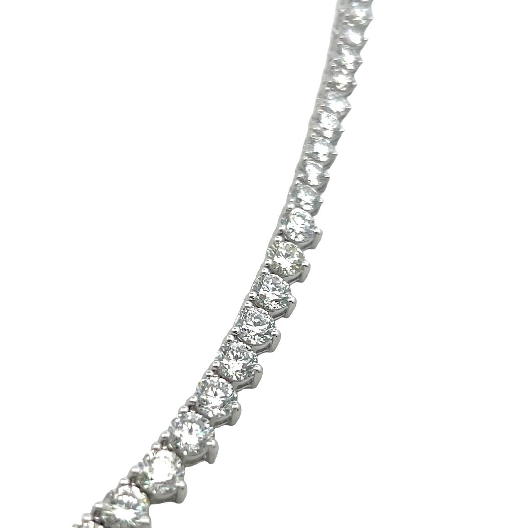 18K White Gold Riviera Necklace with 19.33 Carat Round D-F Diamonds 17 Inch GIA
