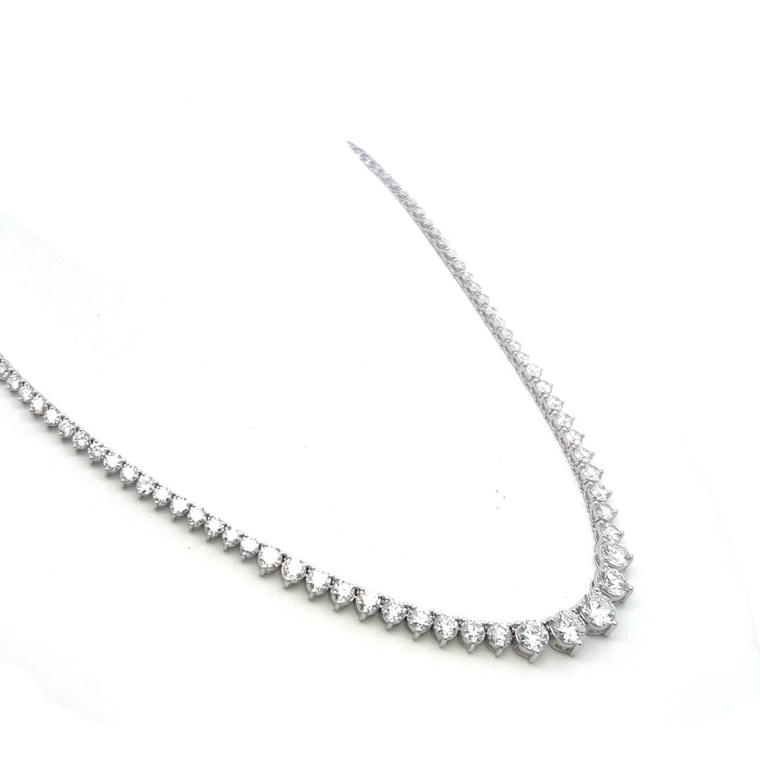 18K White Gold Riviera Necklace with 19.33 Carat Round D-F Diamonds 17 Inch GIA