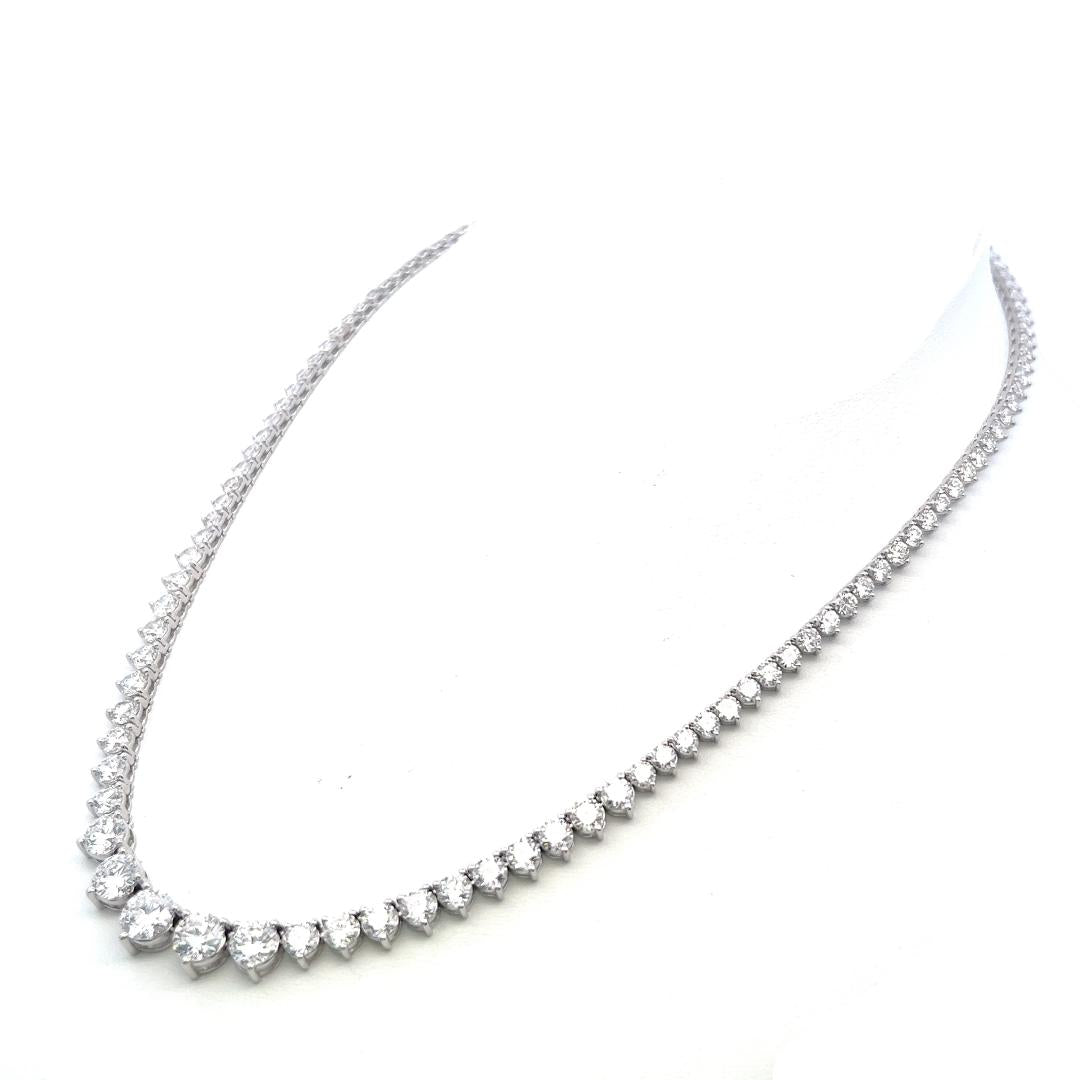 18K White Gold Riviera Necklace with 19.33 Carat Round D-F Diamonds 17 Inch GIA