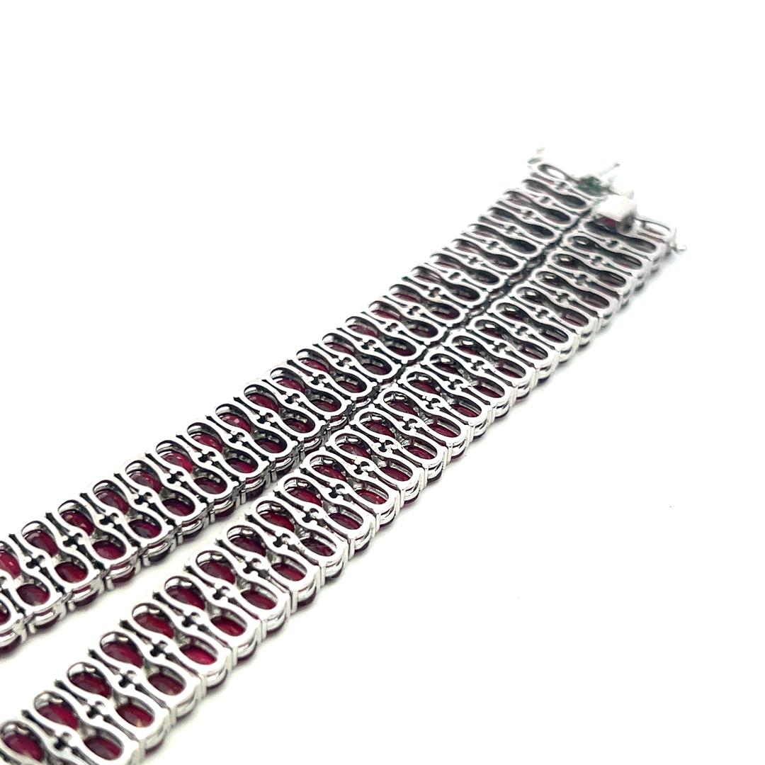 18K White Gold Riviera Necklace with 8.8ct Oval & Round Diamonds and 71ct Rubies