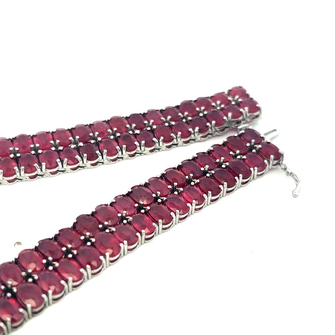 18K White Gold Riviera Necklace with 8.8ct Oval & Round Diamonds and 71ct Rubies
