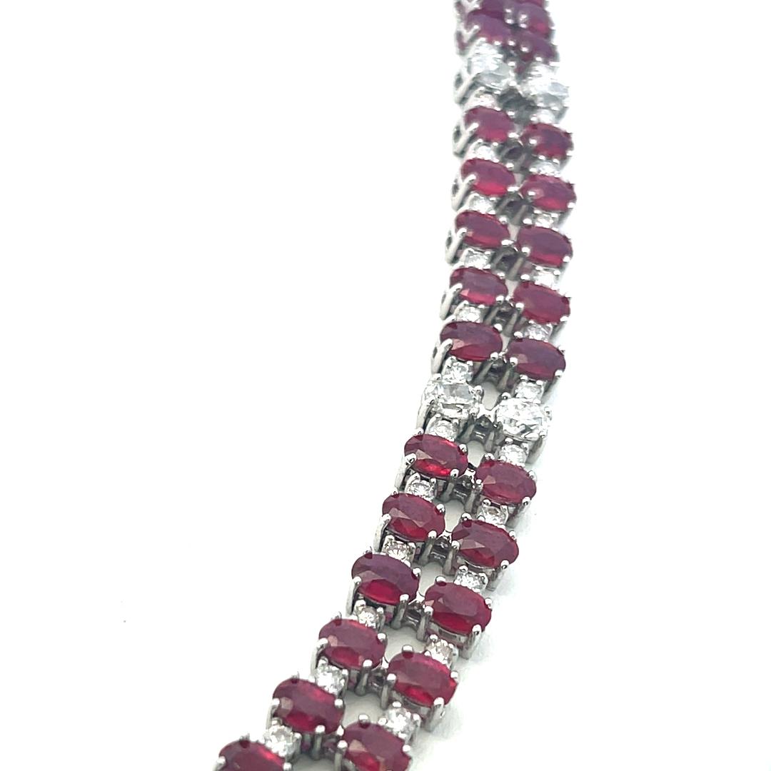 18K White Gold Riviera Necklace with 8.8ct Oval & Round Diamonds and 71ct Rubies